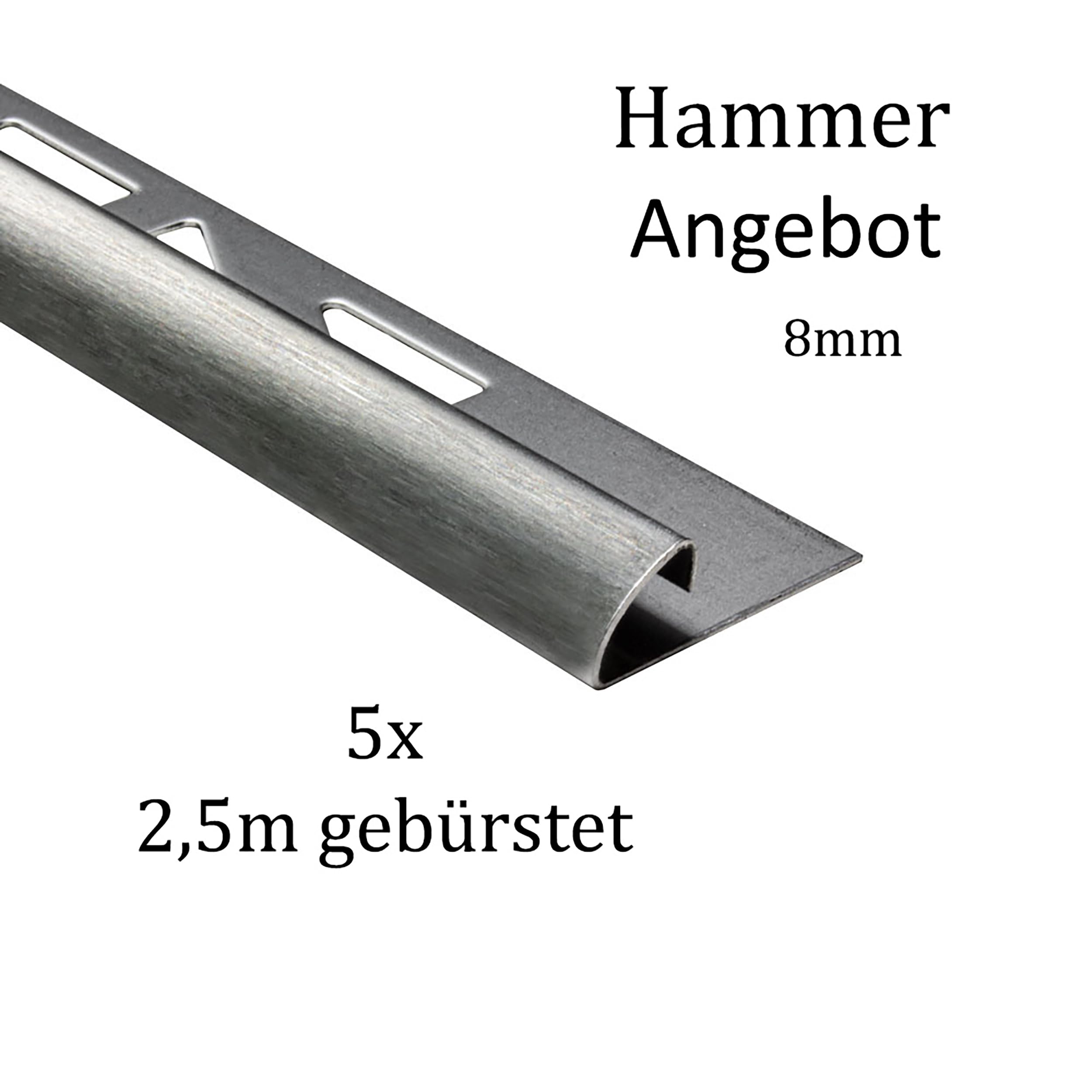 5x Viertelkreis Edelstahlschiene Fliesenschiene Fliesenprofil 2,5m 8mm