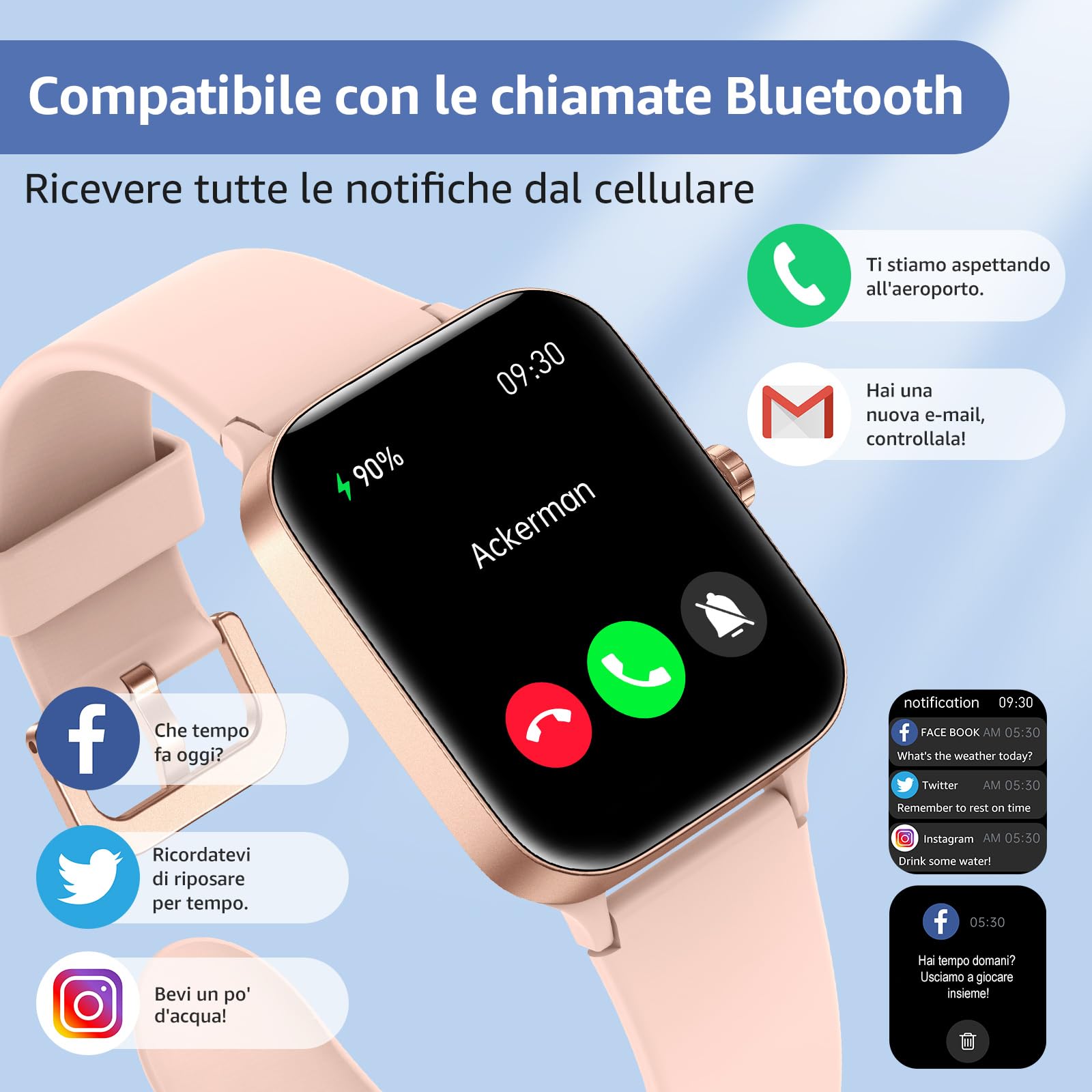 Smartwatch Uomo Donna, 1.95" Full Touch Screen Smartwatch con Effettua/Risposta Chiamate, Fitness Tracker con Pressione Sanguigna e Monitor Sonno, 140+ Sport Step Counter per Android iOS