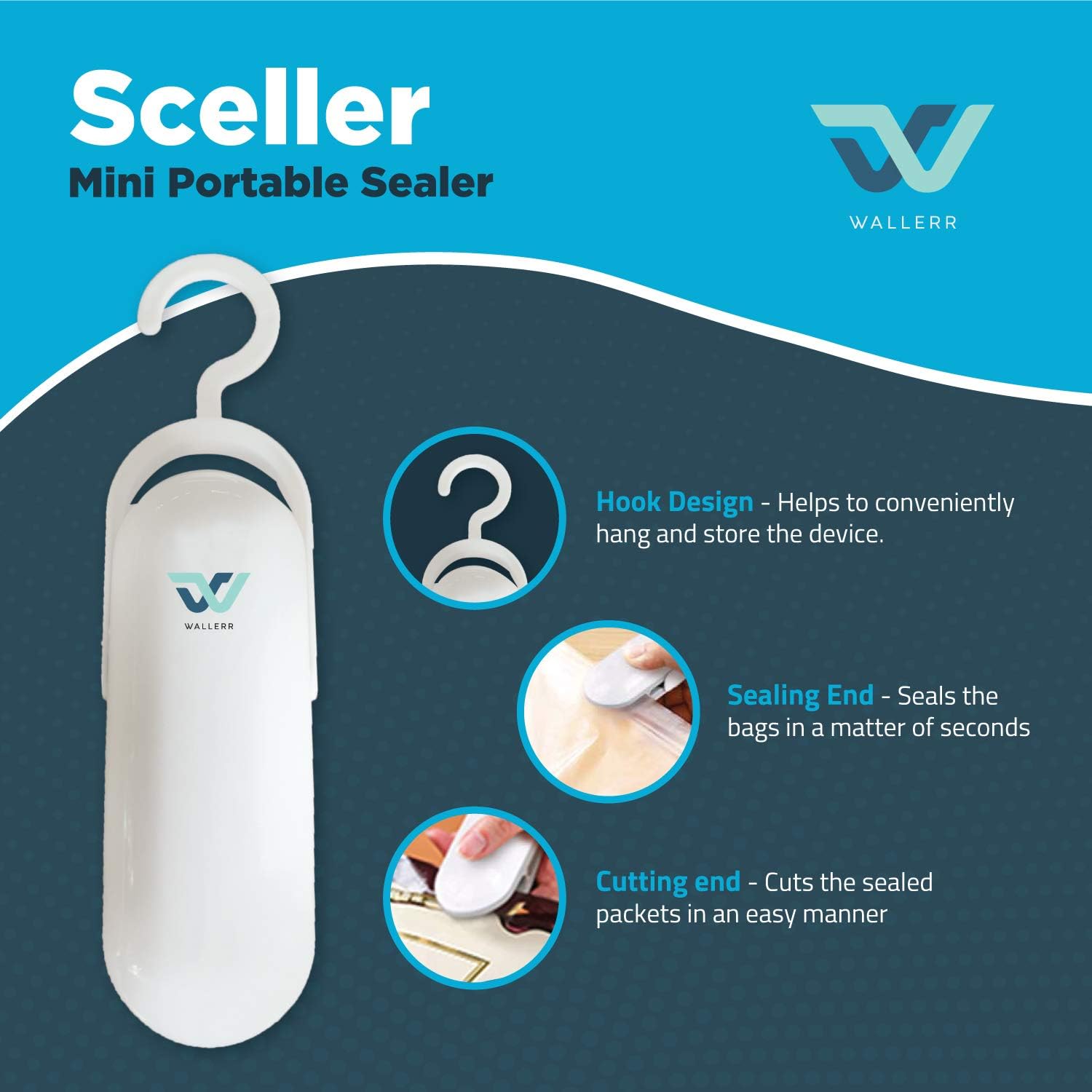 Wallerr Mini Bag Sealer, Includes 10 Sealing Bag, Handheld Heat Vacuum Sealers, Bag Sealer Heat Seal, 2 in 1 Heat Sealer and Cutter Handheld Portable Bag Resealer Sealer for Bags Sealer