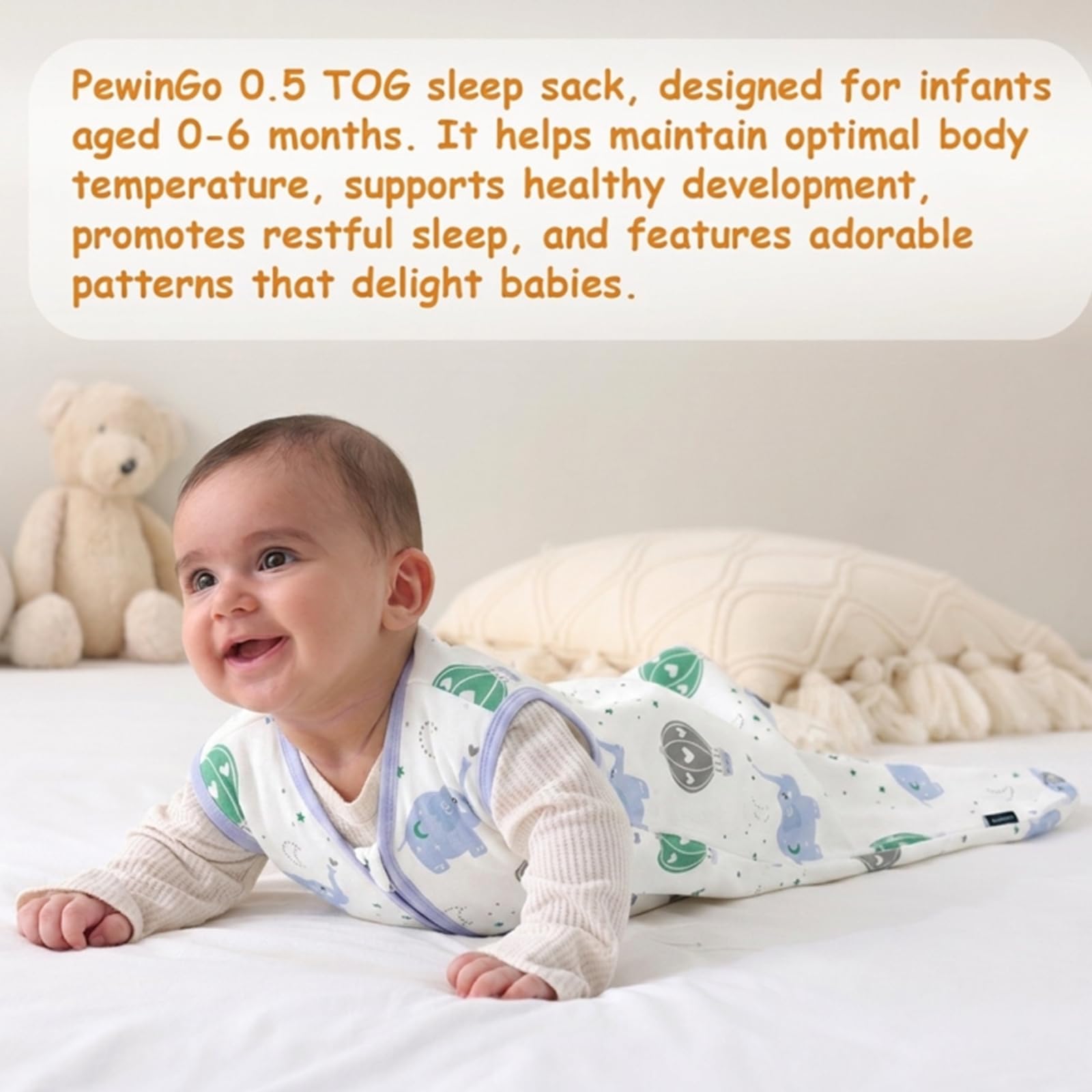 Sacco Nanna Neonato 0.5 TOG 2 Pezzi 0-6 Mesi |in Cotone 100% | Coperta Indossabile con Doppia Cerniera | Morbido, Traspirante & Lavabile in Lavatrice