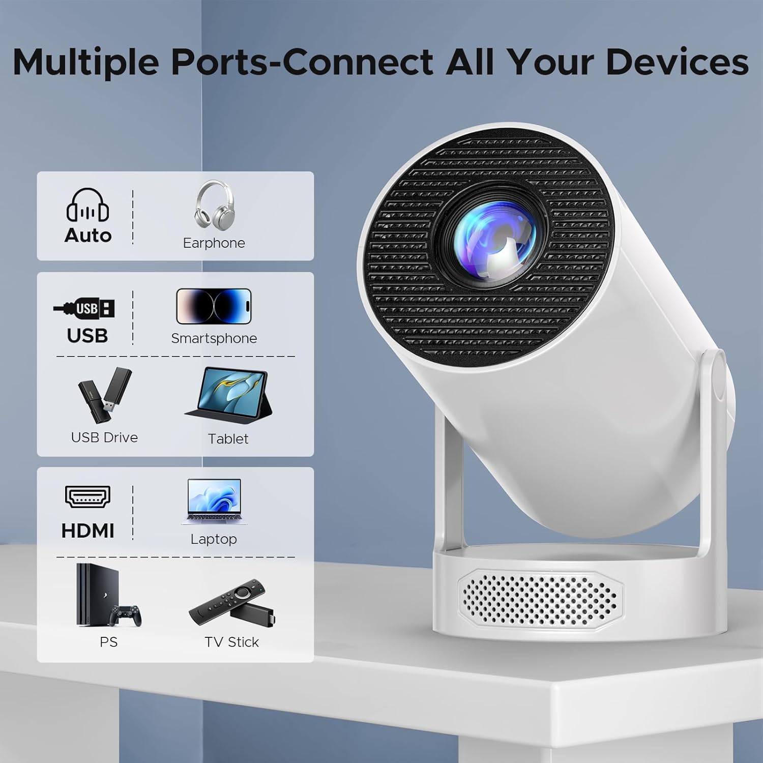Mini Projector with WiFi and Bluetooth, 4K Support Portable Movie Projector, 300 ANSI Lumen, Android 11, 220° Rotating Stand, 5W Base Speaker, Auto Vertical Keystone, HDMI/USB Compatible for Bedroom 8 71t8Flh0NmL. AC SL1500