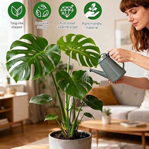 Miniatura 5 de Paquete de 5 postes ajustables para plantas  Poste de soporte apilable para interiores y exteriores con abrazaderas, adecuado para apoyar Monstera y