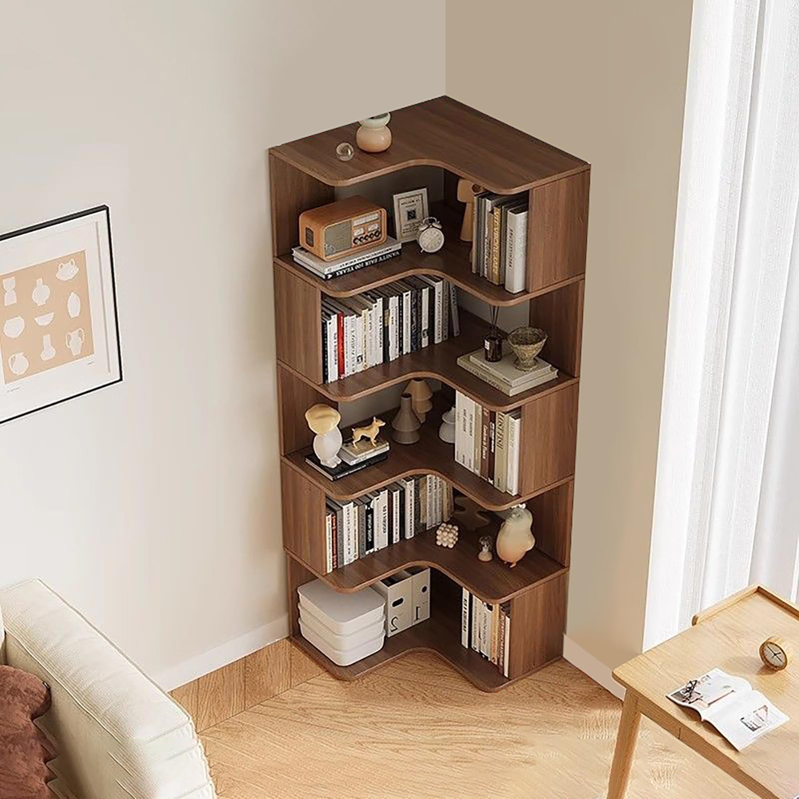 Amazon.com: JIXDILO Modern Vertical Corner Bookshelf,Solid Wood