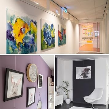 STAS Cliprail Picture Hanging System Set - Covers 9.84 ft of Wall Space - Basic Picture Rail & Art Hanging Gallery Kit (Matte Silver Rails, Includes 6 Hooks & 4 Cords)