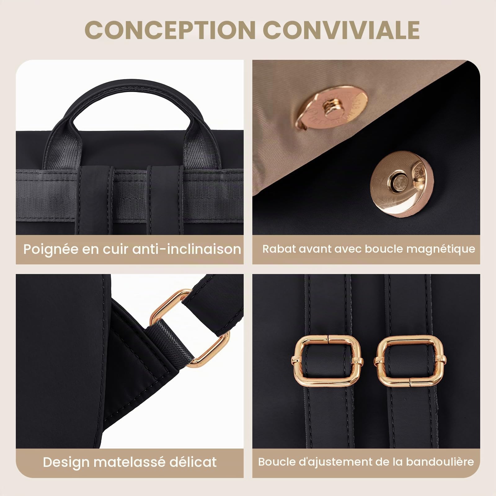 LOVEVOOK Petit sac à dos pour femme - Étanche - Sac à dos de ville - Sac à main 2 en 1 - Mini sac à dos - Élégant pour les loisirs, l'école, les voyages, le travail