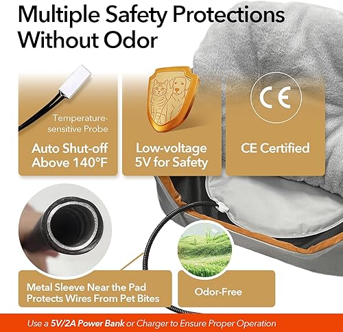 Miniatura 3 de USB Pet Heating Pad, 5V Safe 5-Temp & Timer Waterproof Warmer Turns Any Bed Heated, 140F Auto Shut-Off, for Cats, Dogs IndoorOutdoorTravel Use,