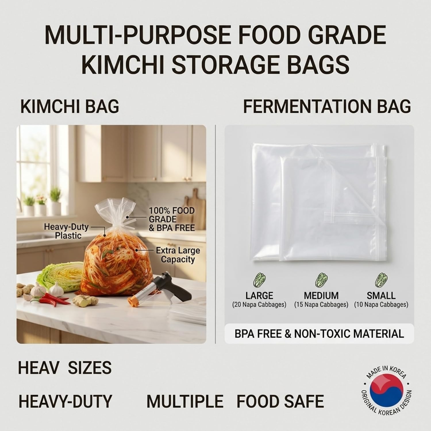 Small Kimchi Storage Bags 12 Pack, 21.7 x 31.5 Inch, BPA Free image 2