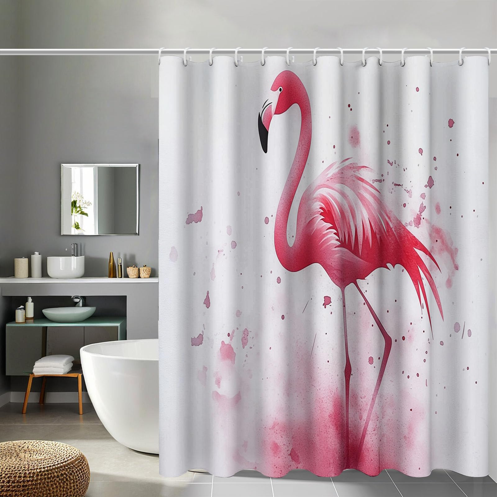 Rideau de douche imperméable à séchage rapide motif flamant rose 240x200 cm