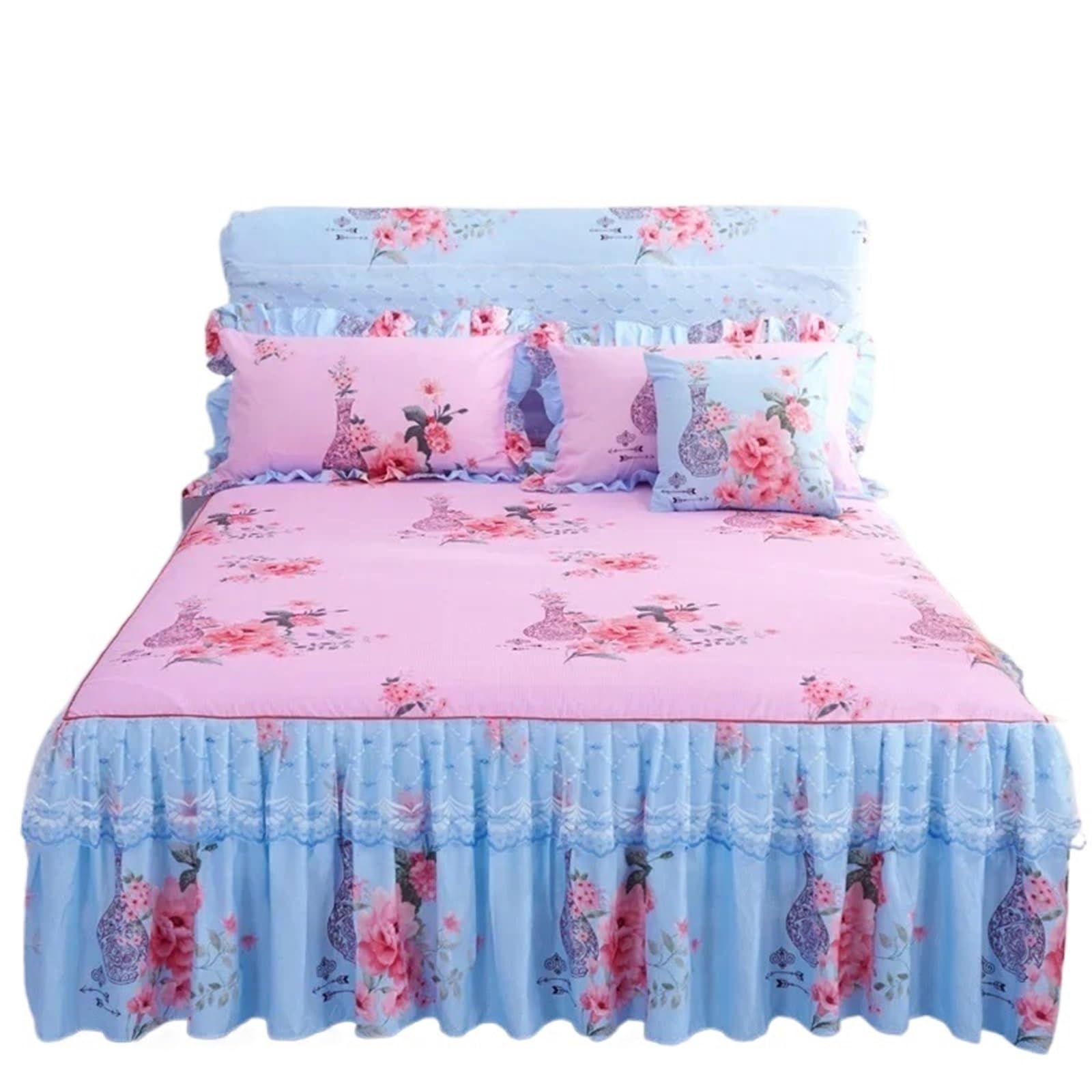 Ruffled Bedspread 3pcs Set Sanding Lace Bedspread Queen Bed Skirt Thickened Two-Layer Single Double Ruffle Cover(Color 7,3pcs 150x200cm)
