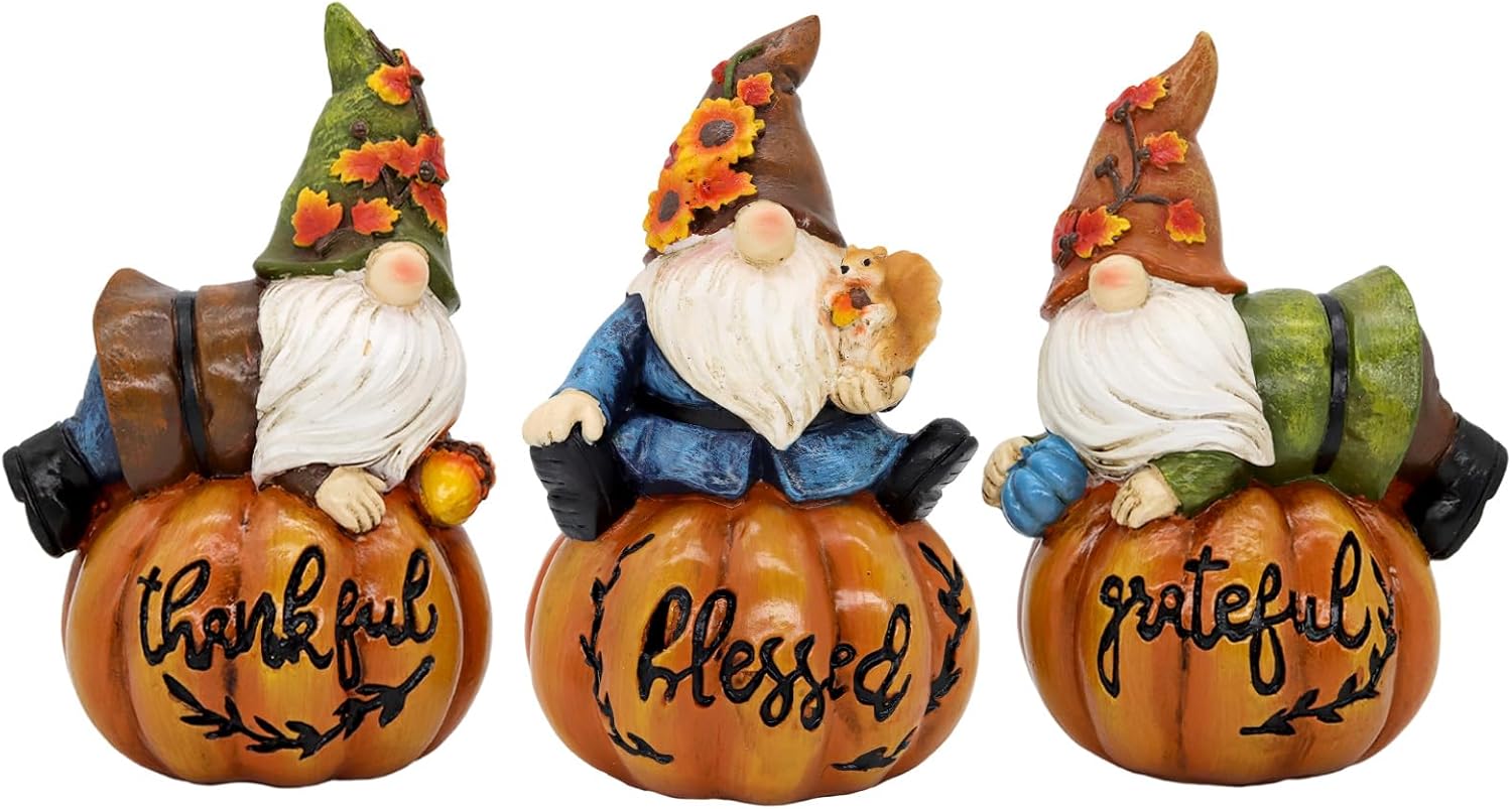 Thanksgiving Gnomes Fall Decorations for Home, Fall Gnomes Resin Pumpkin Figurine Thanksgiving Table Decor, Autumn Garden Farmhouse Decor Fall Gifts