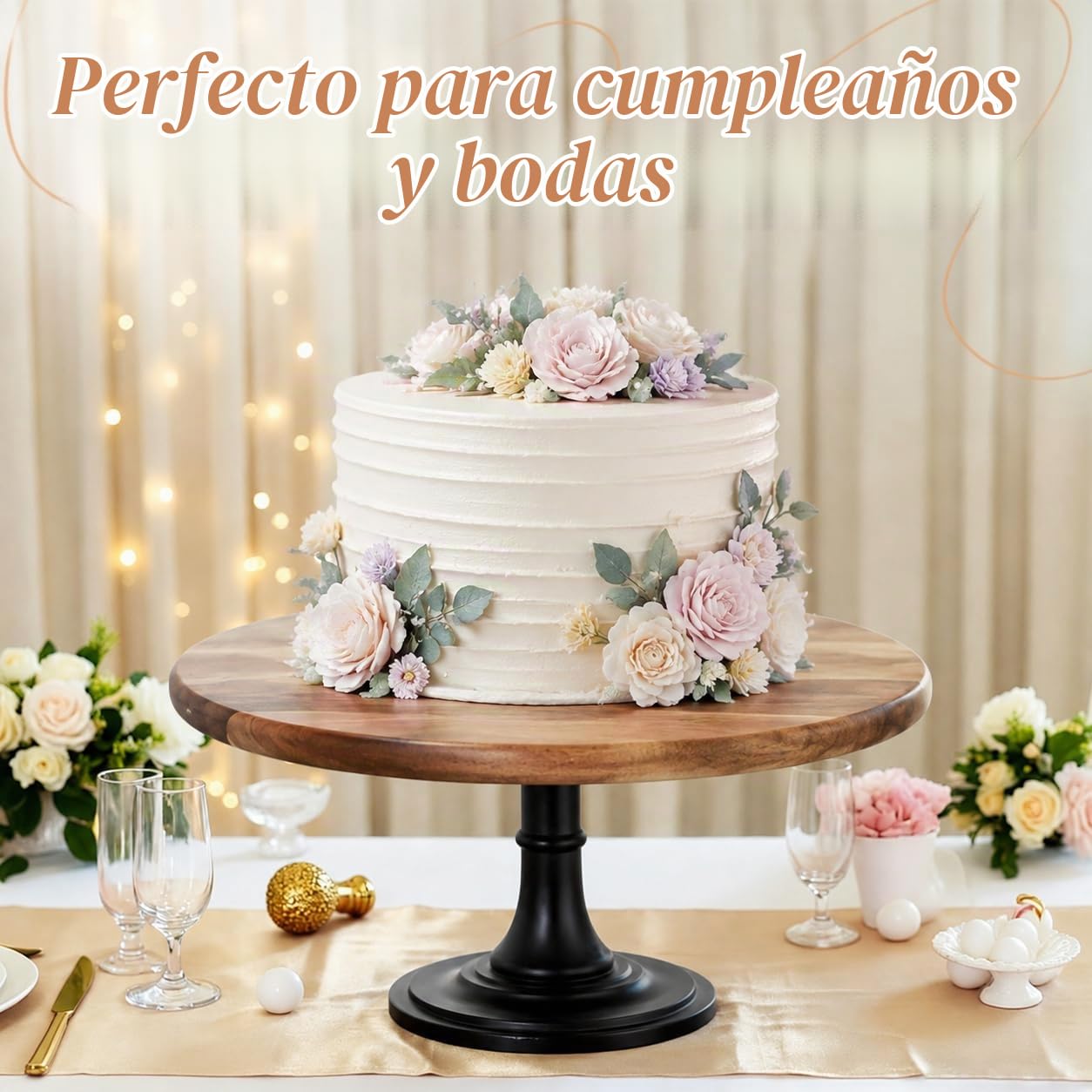 Nuptio Soporte Tartas Madera Negro: 29cm de Diámetro Soportes rústicos Tartas Pedestal, Soporte Redondo Madera Tartas de Boda Alto para Cupcakes Pasteles de Té de la Tarde Baby Shower