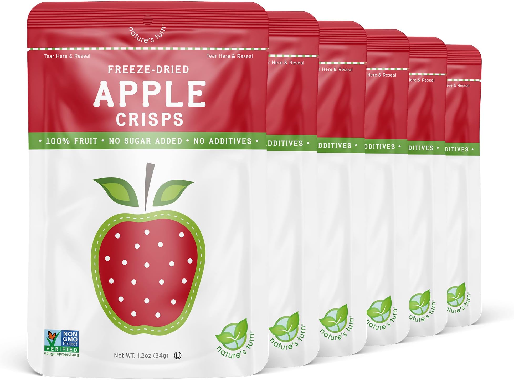 - Nature's Turn Freeze-Dried Fruit Crisps – Healthy, Gluten-Free, Plant-Based, Crispy & Delicious Snack – Ideal for Cereal, & School On-the-Go Snacks – Apple, 6 Bags (1.2 oz Each)