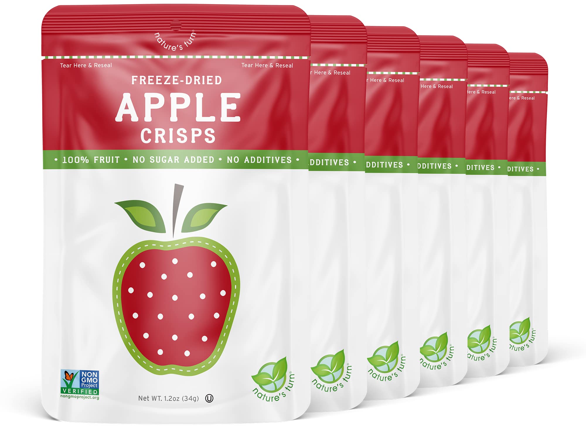 Nature's TurnFreeze-Dried Fruit Snacks - Apple Crisps - Perfect For School Lunches or an On-The-Go Snack - No Sugar Added, Non GMO, Gluten Free, Nothing Artificial (1.2oz) 6-Pack