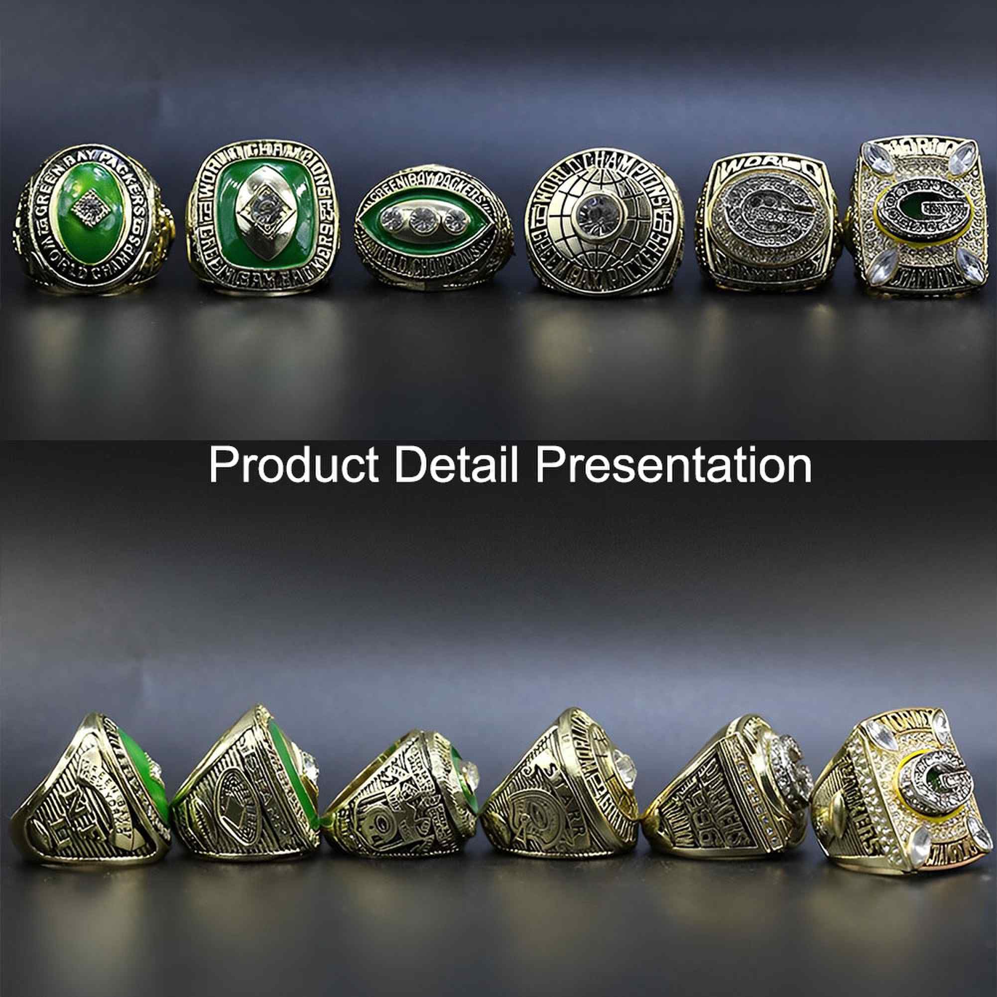 Conjuntos de Anillos de Campeonato de los Green Bay Packers Anillo de campeón de Rugby Super Bowl FFL Recuerdos coleccionables Regalos para Padres de Hombres Vaqueros