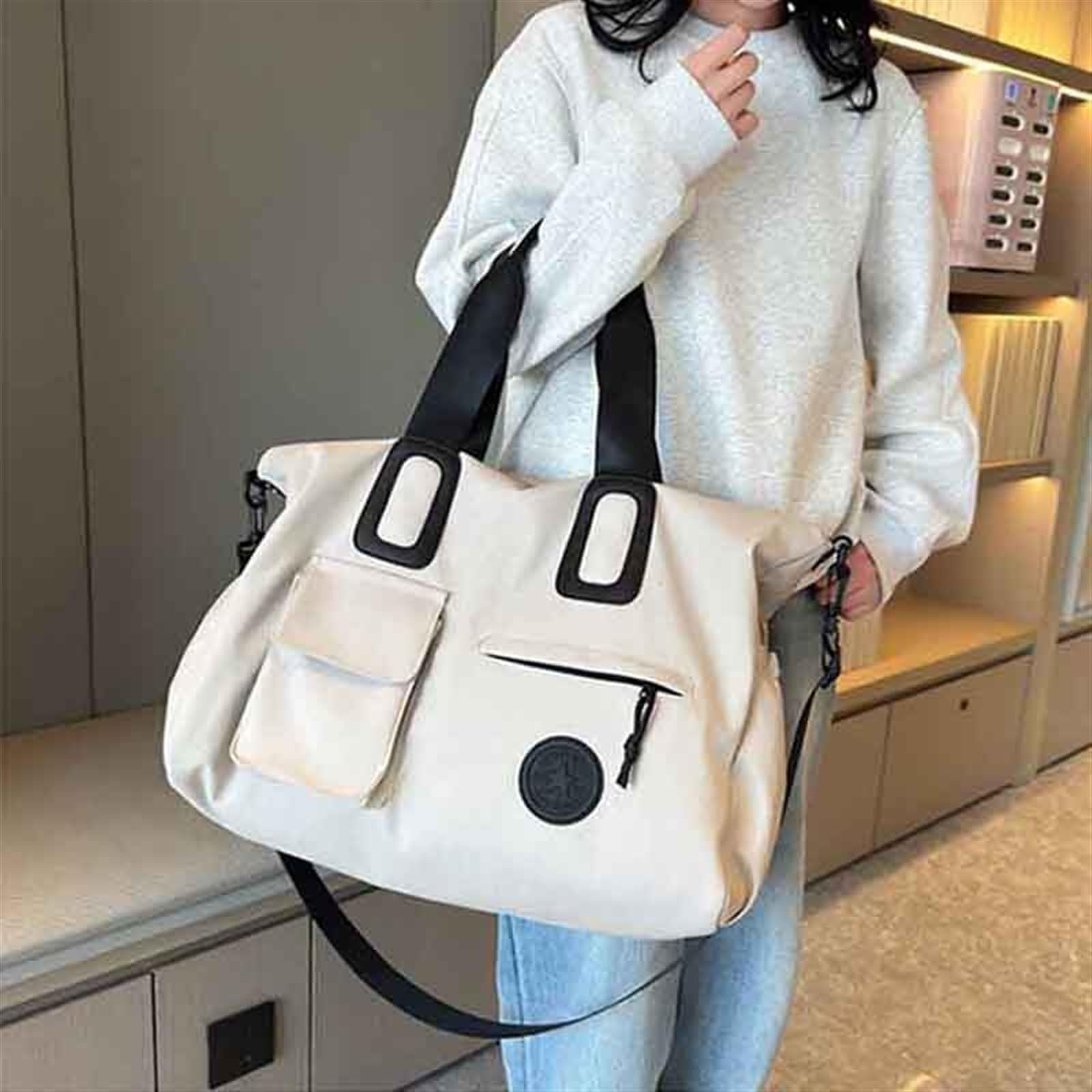 Borsone da Viaggio Borsa Da Viaggio A Mano, Grande, Da Donna, For Palestra, Fitness, Casual, Sportiva, Yoga, Borsa A Tracolla, Zaino Da Viaggio D'affari(Beige)