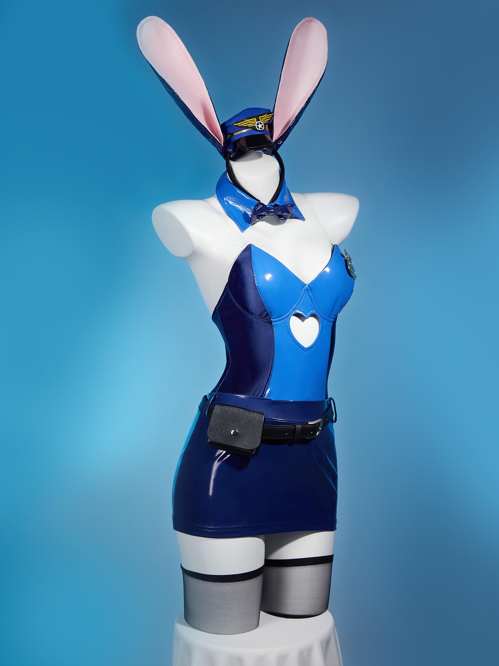 Mobbunny Women Cartoon Derivative Sexy Bunny Costume Halloween Bodycon Tube Top Romper and Skirt with Headband Stockings: Large Blue