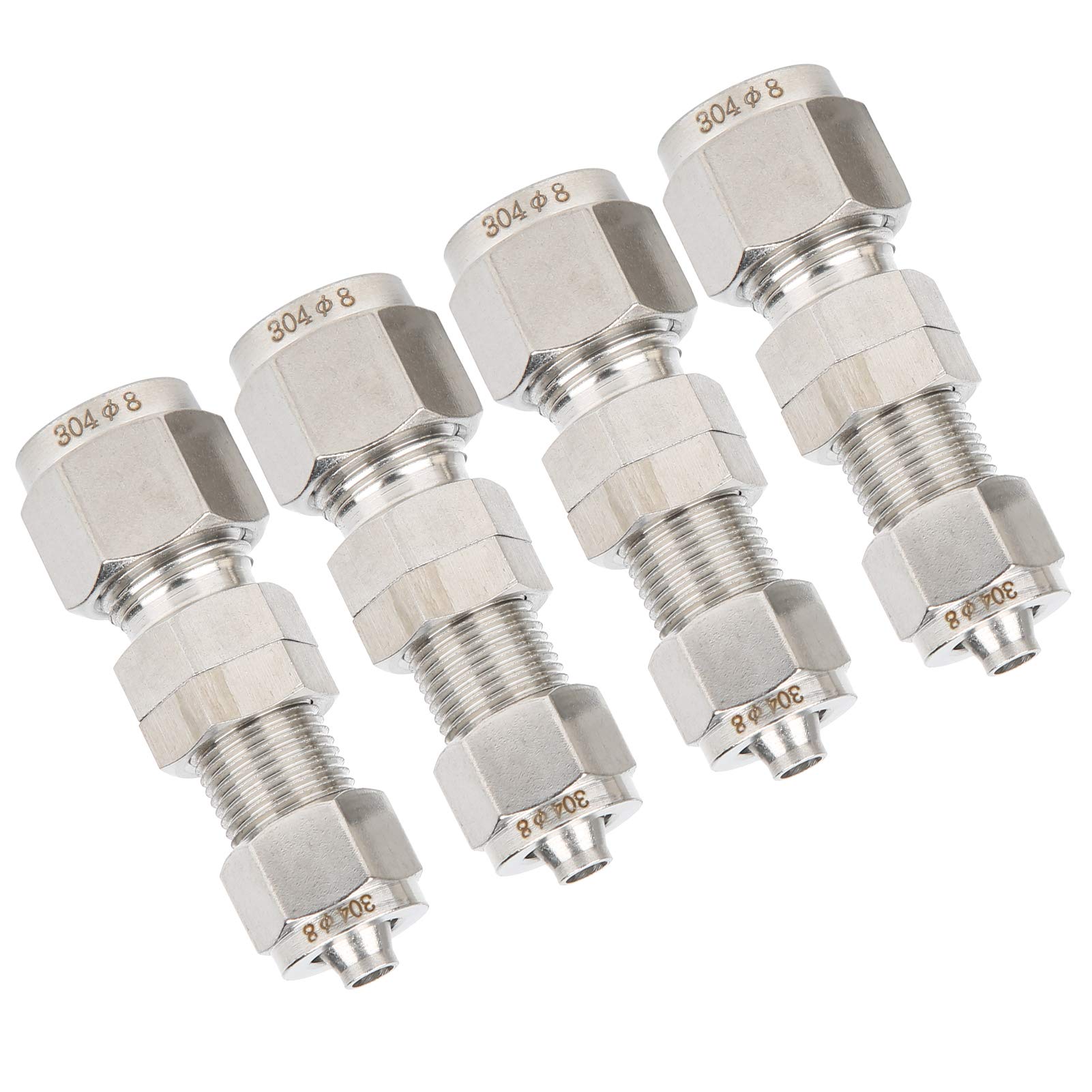 304 Stainless Steel 4 Pcs Sleeve Compression Fitting, 2-touch Fitting, for Wall and Board Hard Tube Conversion Hose (?8*5)
