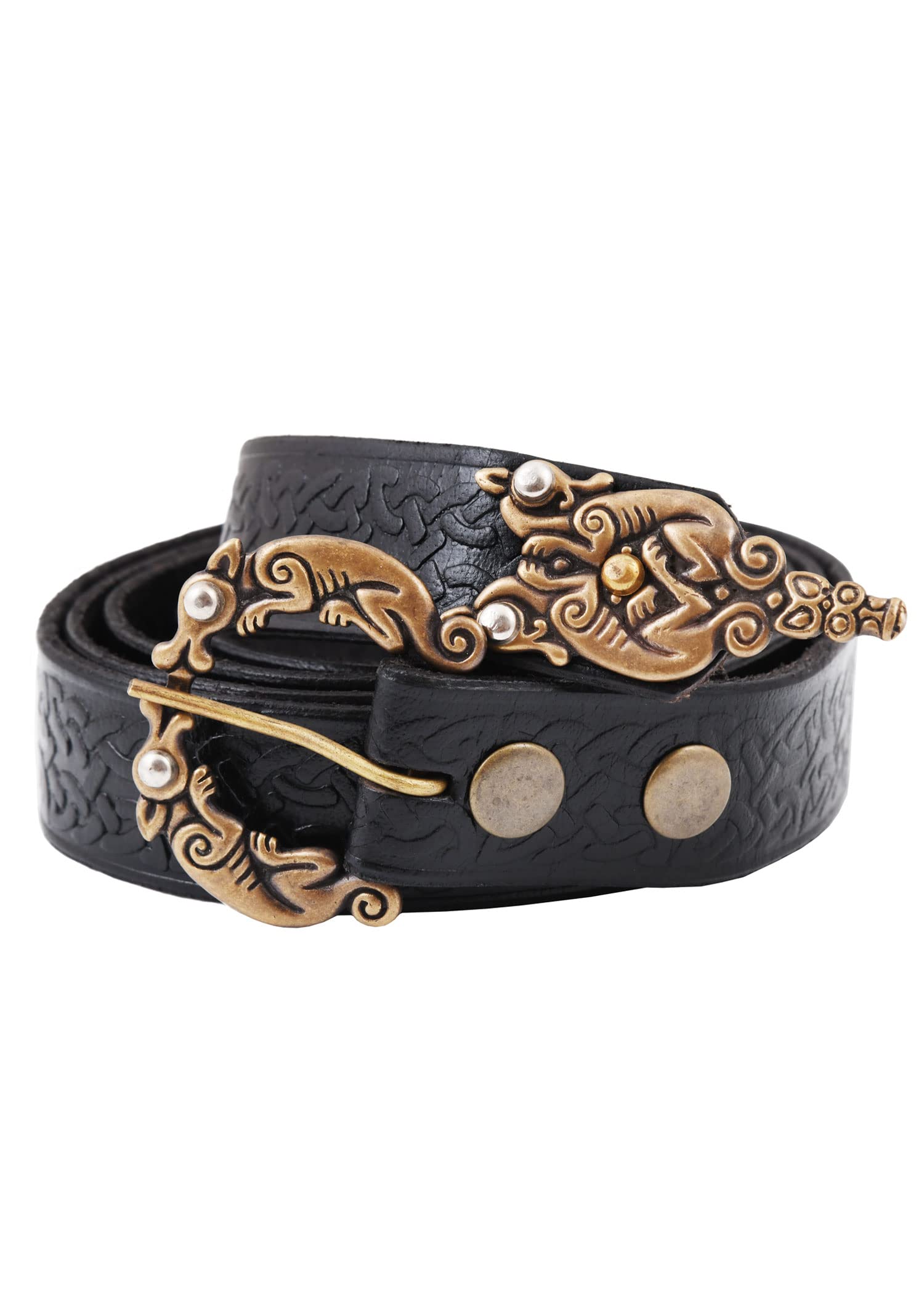 Battle-Merchant Strong Leather Belt with Embossed Celtic Pattern Approx. 177 cm Long Viking LARP Belt LARP Medieval, black, One Size