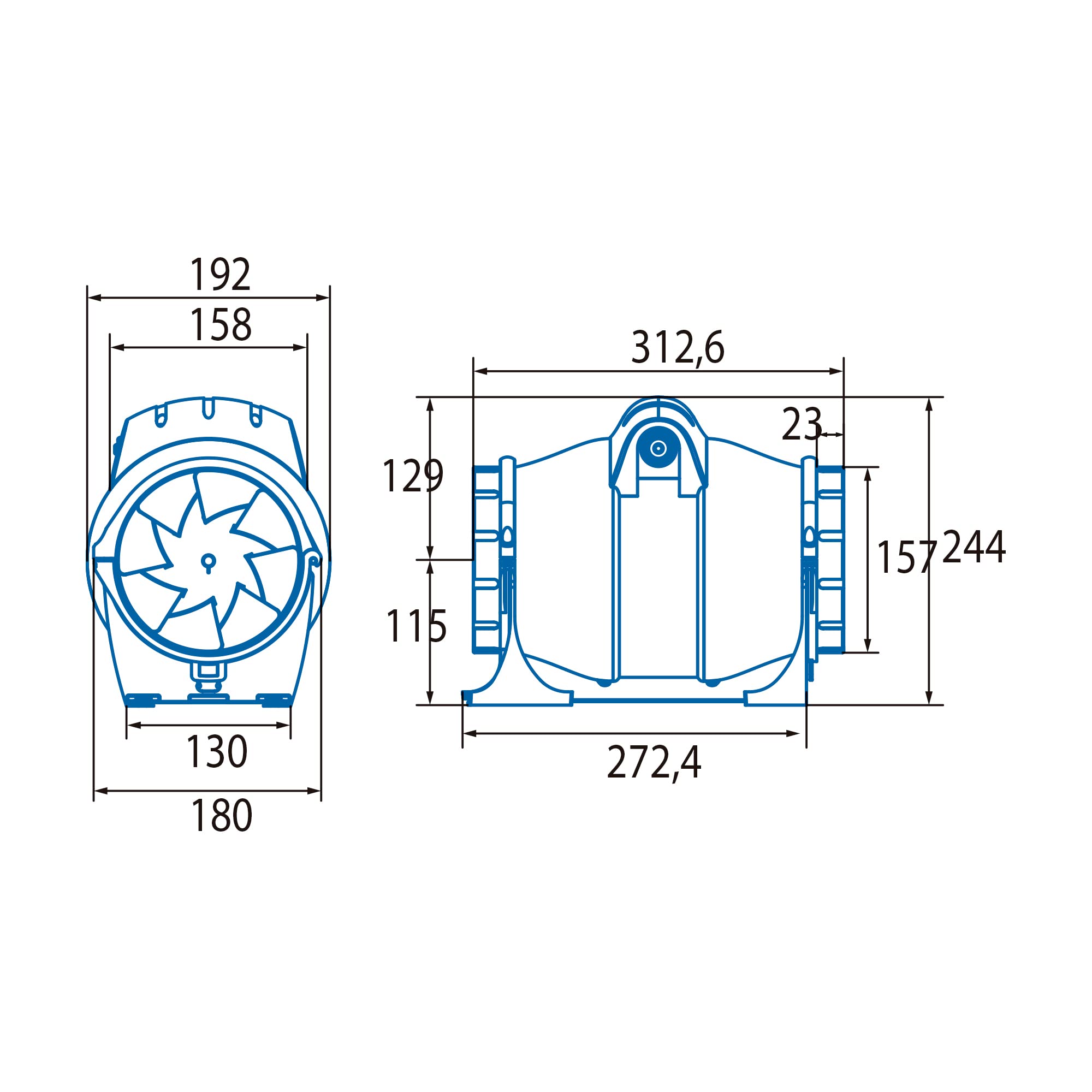 Cata Extractor de Conducto DUCT IN-LINE 160/560 Alto Rendimiento Bajo Nivel Sonoro 27 dB Gran Potencia 70W Velocidad 2700 r.p.m Incluye Bridas Sujeción Diámetro 160 cm