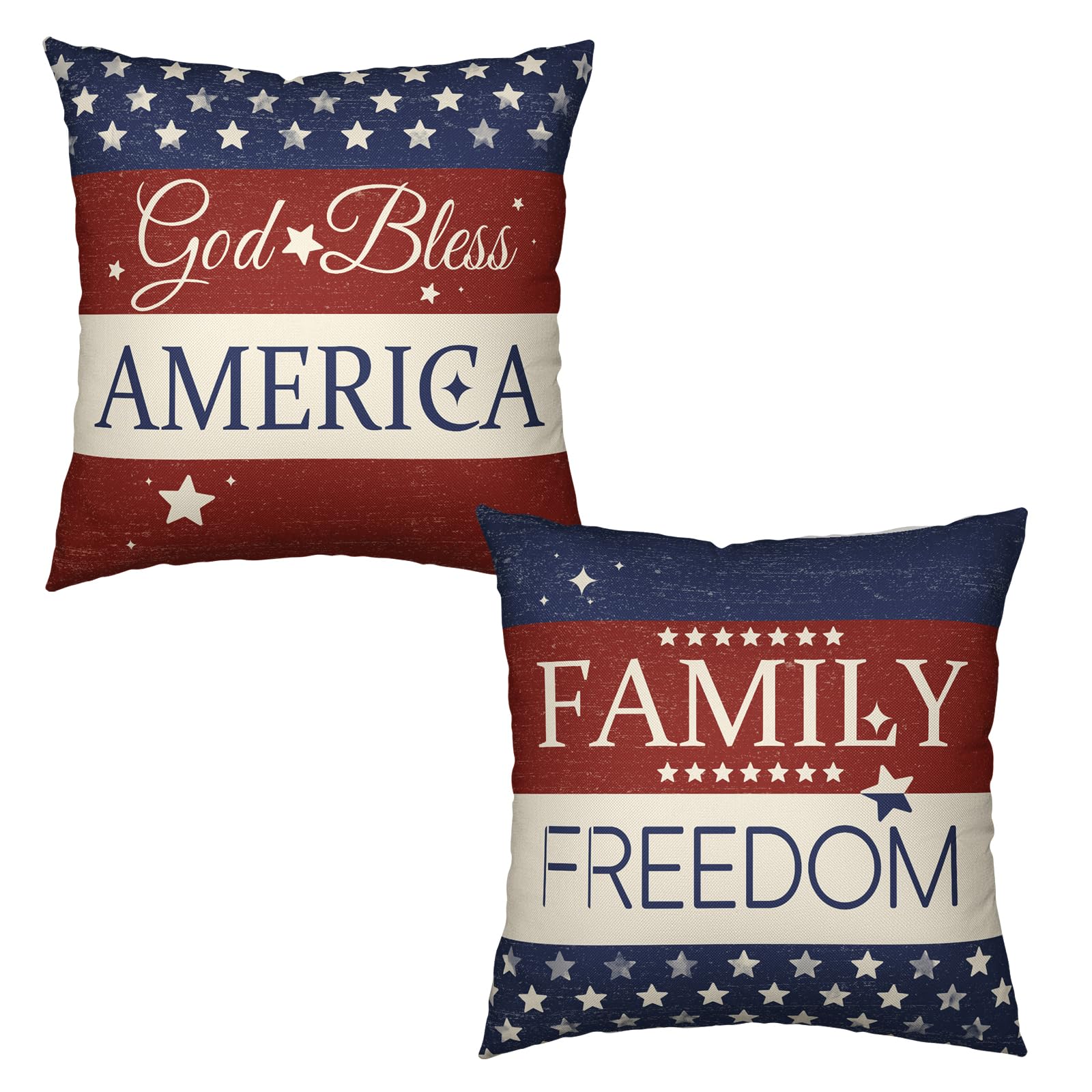 Wnoesat God Bless America Family Freedom Throw Pillow Covers 18x18 Set of 2 4th of July Independence Memorial Day Stars Stripes Patriotic Vintage