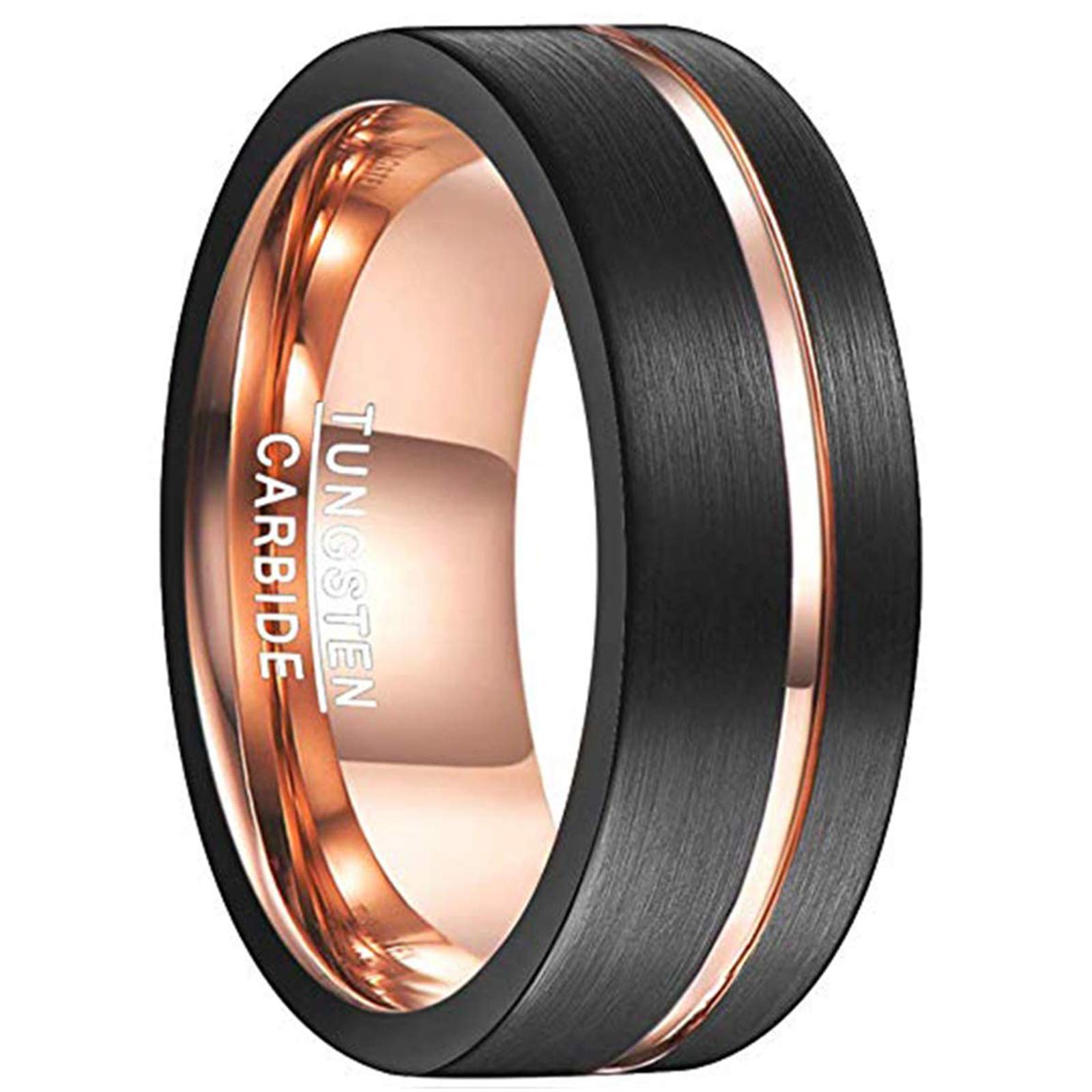 VAKKI Ring Herren Damen 6mm/8mm Wolfram Ringe Schwarz/Silber/Schwarz Blau Eheringe mit Rille und Abgeschrägte Kanten Größe 52(16.6)-72(22.9)
