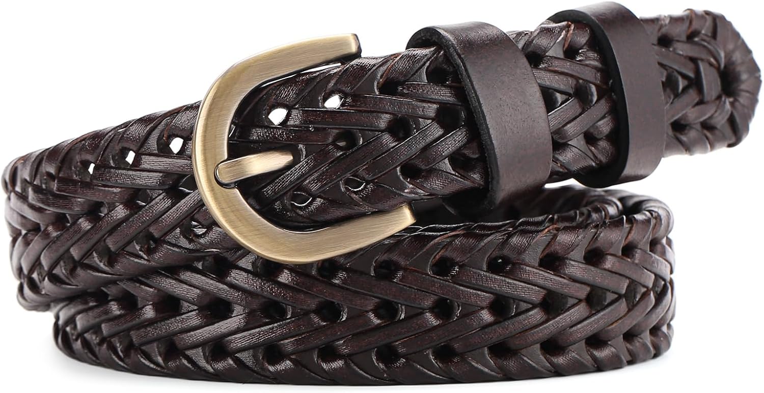 Women Belts for Leather Jeans Dress Pants Belts for Women's Waist Belts with Gold Buckle Woven Belt