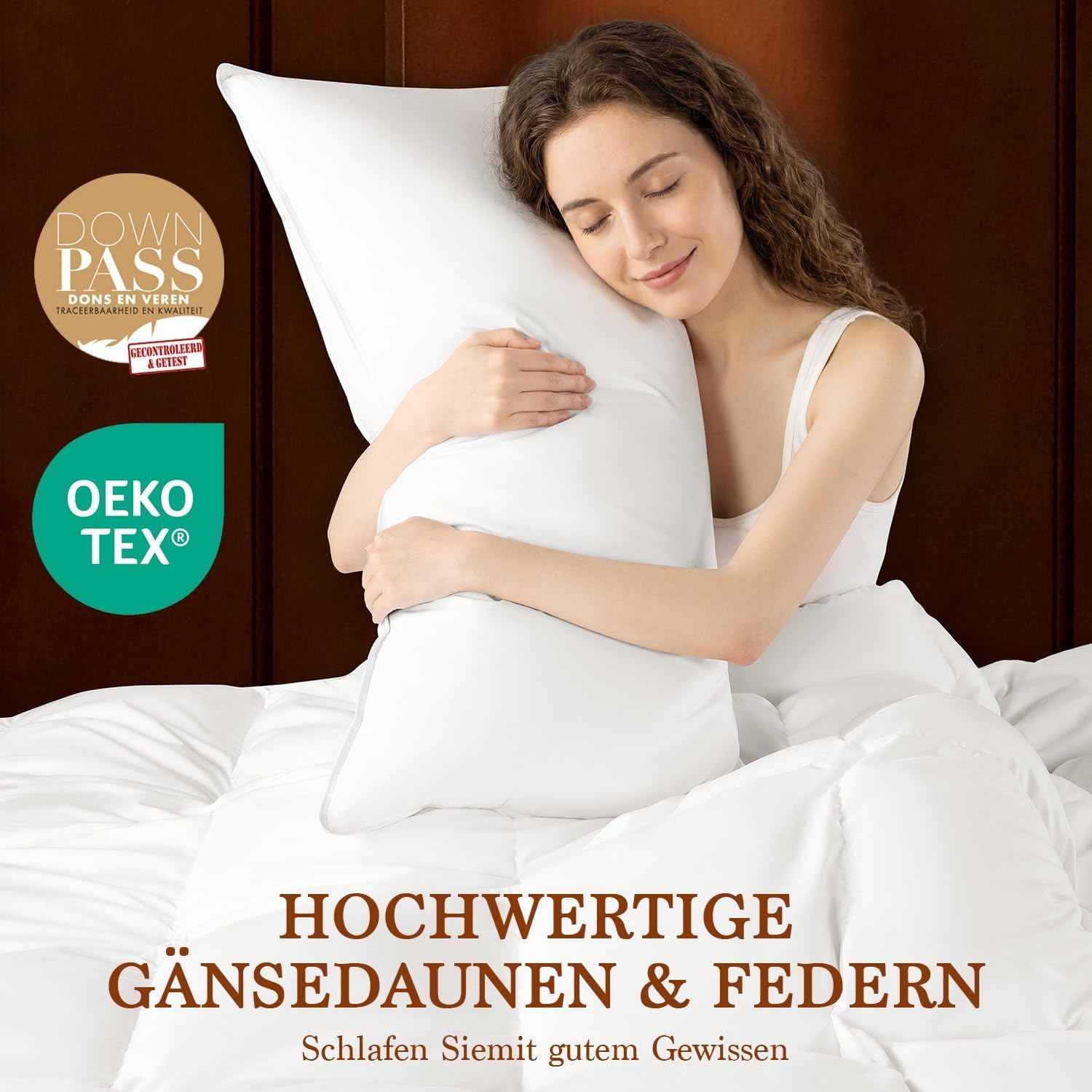 DEITAS Daunenkissen für Optimalen Nackenstütz, Luxus Federkissen mit 3 Kammer Füllung zum Schlafen, Weiche & Atmungsaktive 100% Baumwollbezug(750 g)(Weiß,40x80 cm (2 Stück))