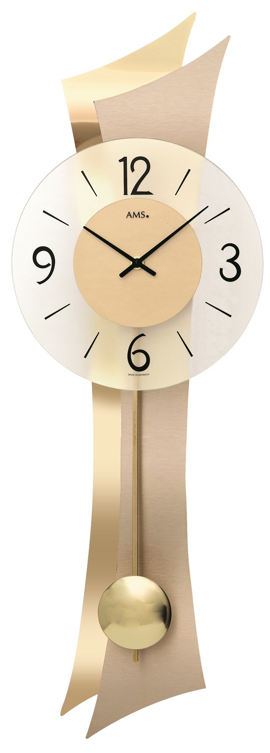 AMS Moderne Wanduhr mit Quartzwerk, batteriebetrieben Quartz-Pendeluhr 70cm- 7427