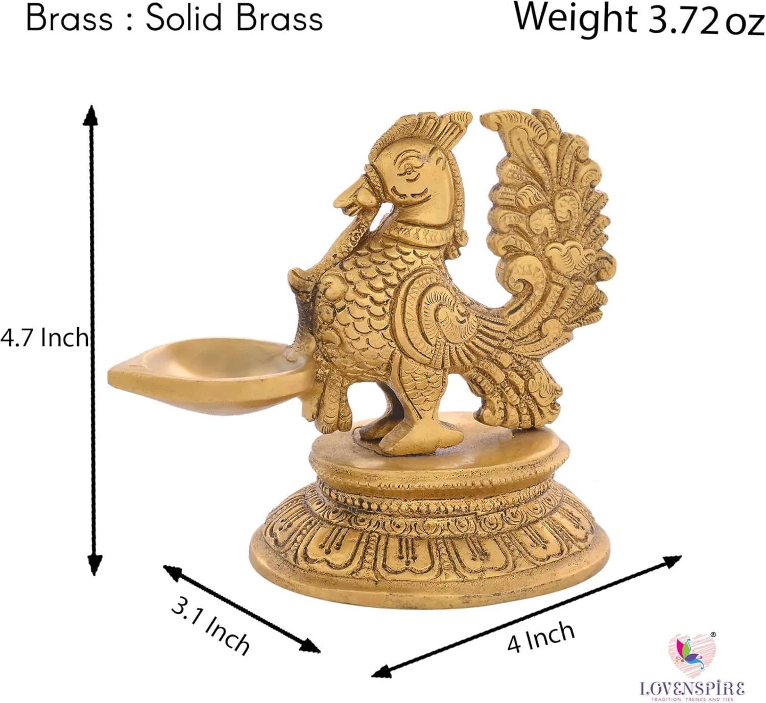 LOVENSPIRE Brass Peacock Diya Annam Deepak Idol Oil Lamp Deepam with Base for Home Temple Mandir Office Diwali Decoration Kathu Vilakku Puja Diya - Deepawali Housewarming Return Gift