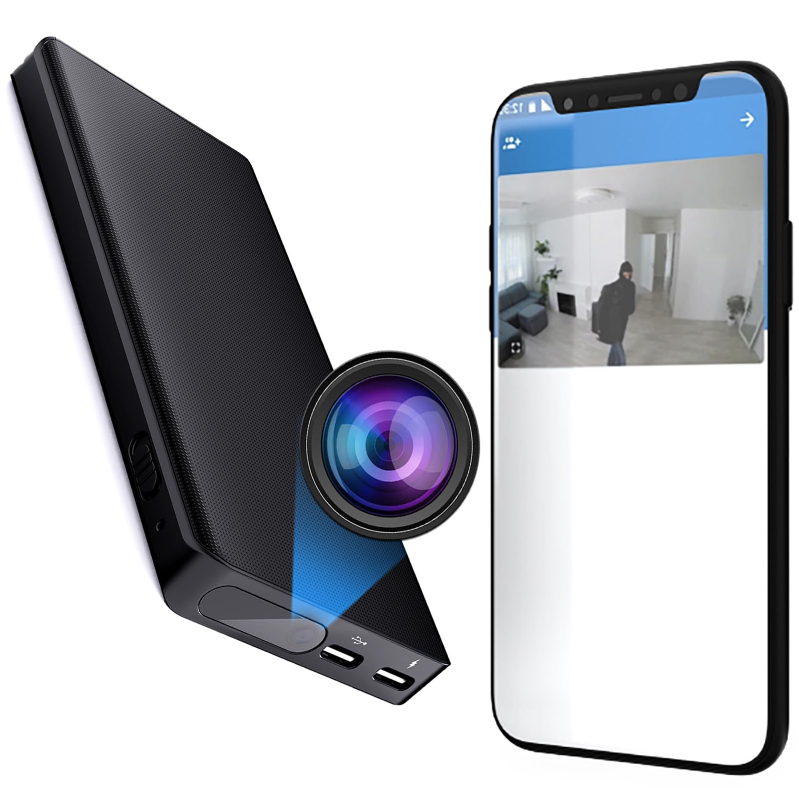 JUSTSTONE Mini Portable 10000mAh Power Bank Camera, 1080P Security Camera Nanny Cam for Home or Outdoor, No WiFi Needed