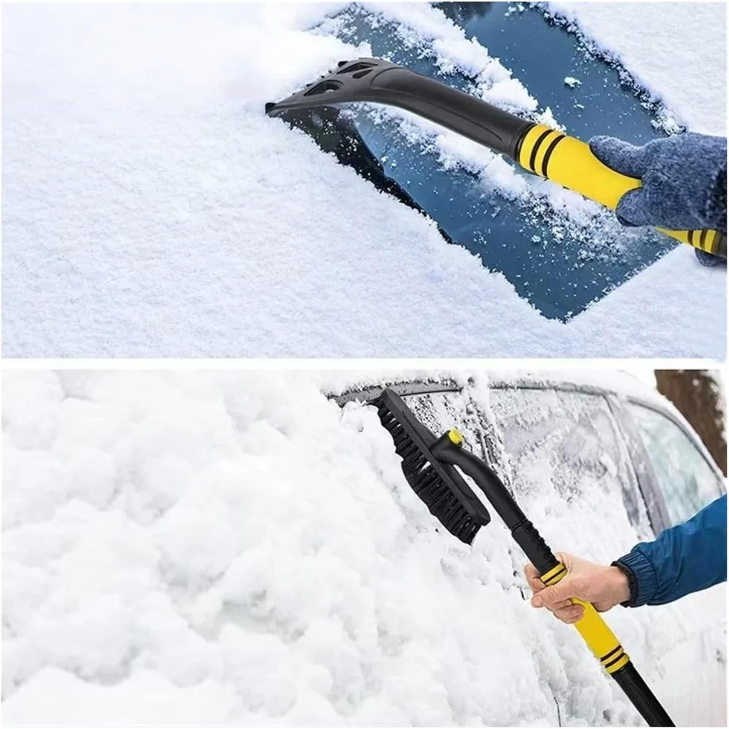 3 in 1 Retractable car Snow Shovel with Brush - Removable ice Scraper Winter defrost and Snow Removal, ABS, Yellow(Blue)