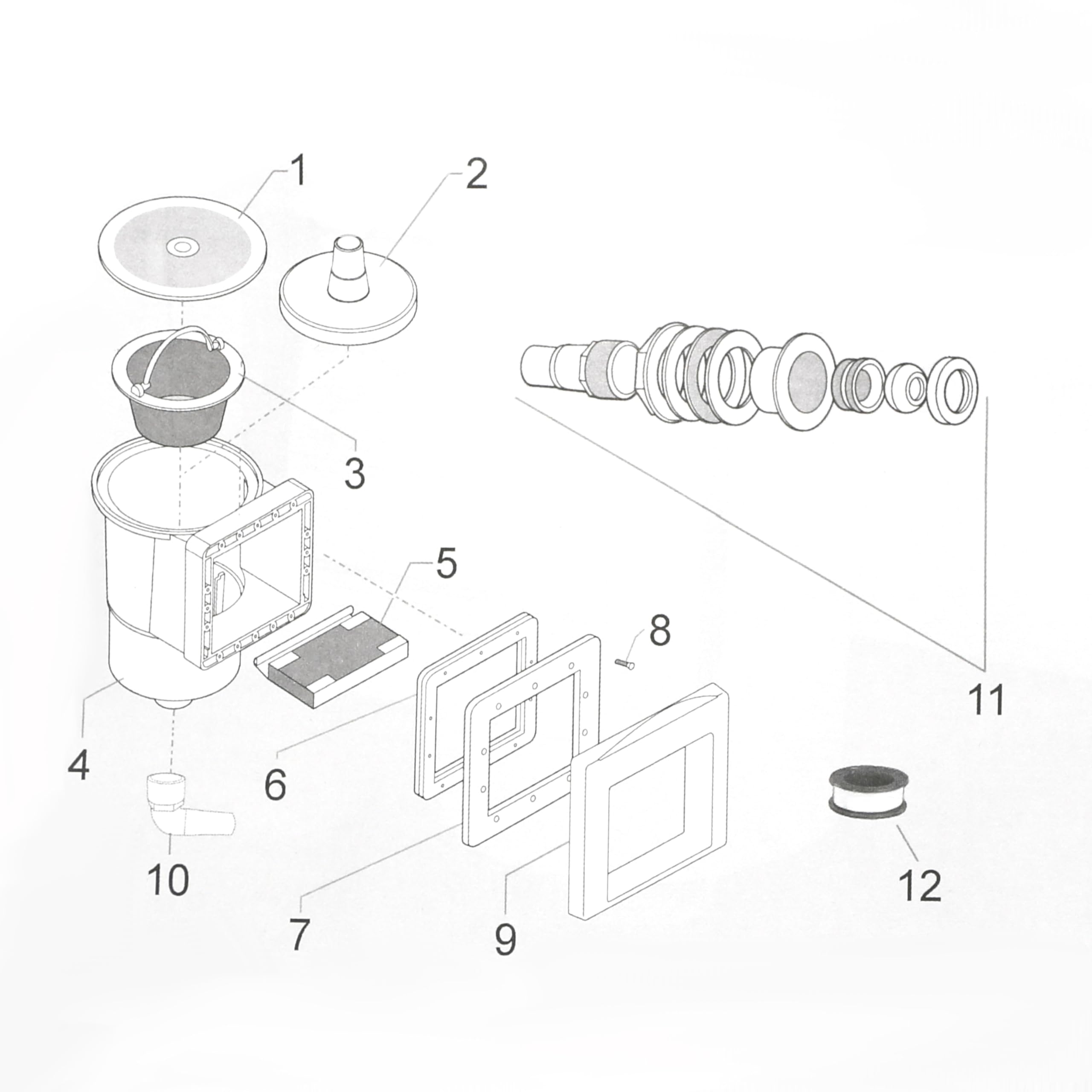 HAF® Juego completo de skimmer empotrable para la piscina, incluye boquilla de entrada, junta, conexión de manguera de 32/38 mm, cierre de invierno y otros accesorios. Calidad: fabricado en Europa