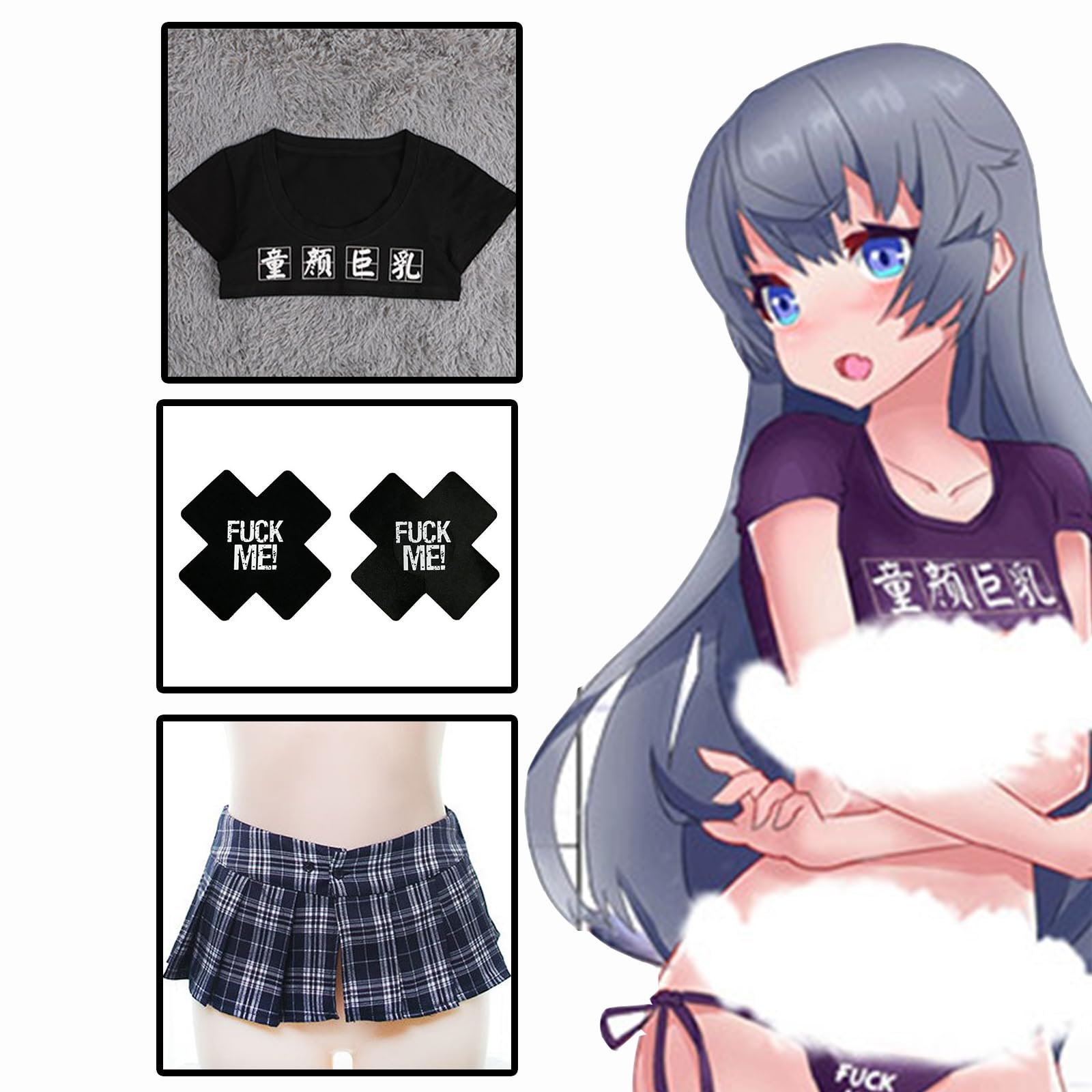 YOMORIO Japanese Lingerie Sexy Crop Top Naughty Underwear Anime Cosplay Costumes (): Black 3