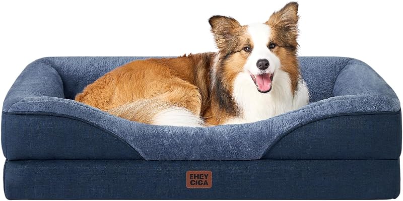 EHEYCIGA Cama ortopédica para perros grandes, sofá para perros de espuma viscoelástica, azul marino | Sofá para perros de tamaño grande de 36 x 27 pulgadas con laterales, forro impermeable y funda extraíble lavable, sofá reforzado para mascotas