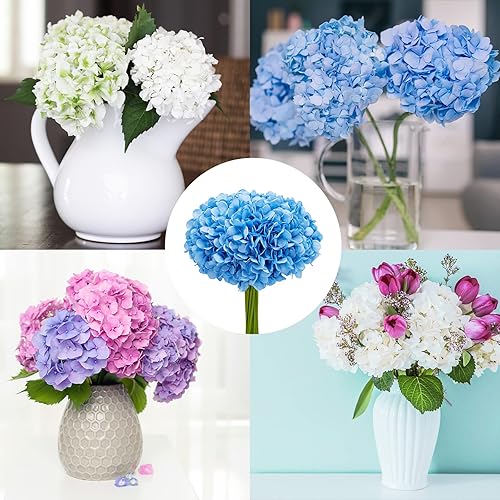 Miniatura 5 de Softflame Flores ArtificialesFalsasSintéticas - Ramo de Hortensias Color Azul Claro, Paquete de 5, Total 20 Cabezas, para Boda, Hogar, Fiesta,