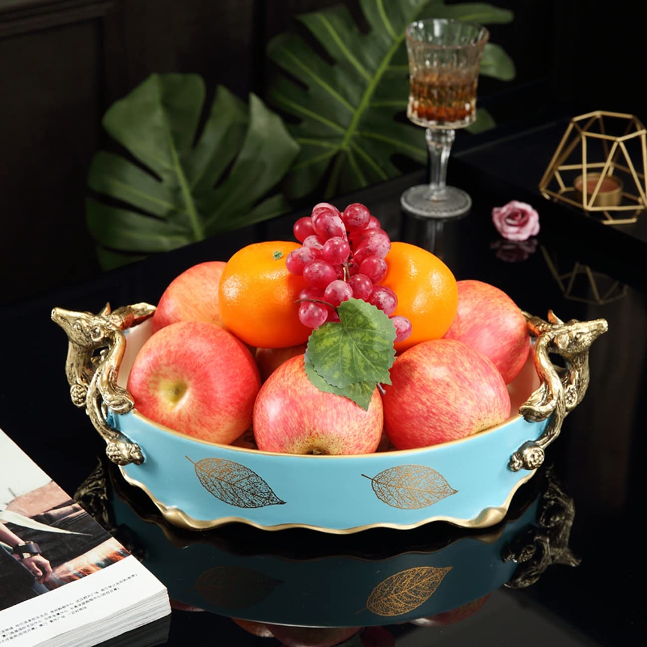 Assiette de fruits en résine, bol de stockage de noix de fruits secs binauraux haut de gamme, plateau de fruits de collations de bonbons, plateau de bols de fruits d'ornement décoratif de comptoir de