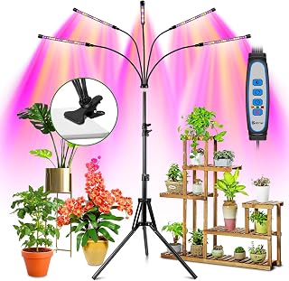 Wolezek Grow Lights for Indoor Plants, Full Spectrum LED Plant Lights Indoor with Adjustable Stand and Sturdy Clip, 5-Heads Plant Grow Lamp with Auto 6/12/16H Timer, 3 Light Modes, 5 Levels Dimmable