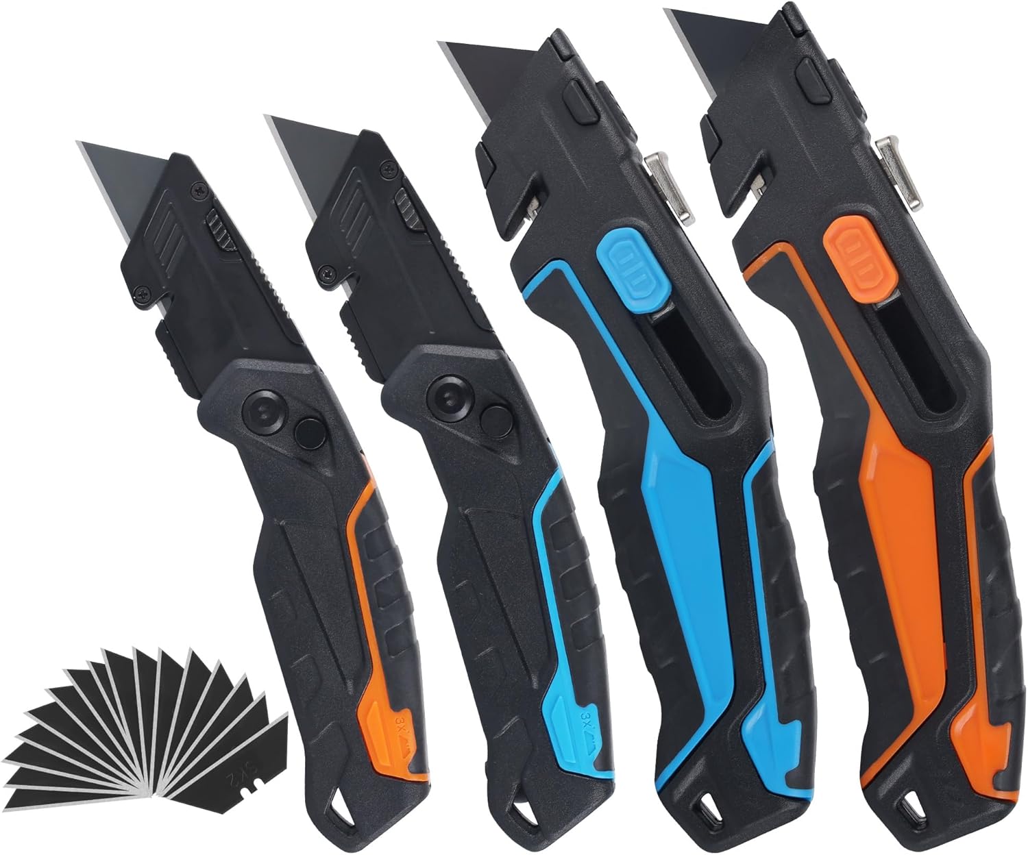 Lichamp Utility Knife 4 Pack, Quick-Change Razor Box Cutter 2-in-1 Retractable Knives and Folding Knife Set, Blade Storage in handle with 16-Pieces SK2 Blades Included