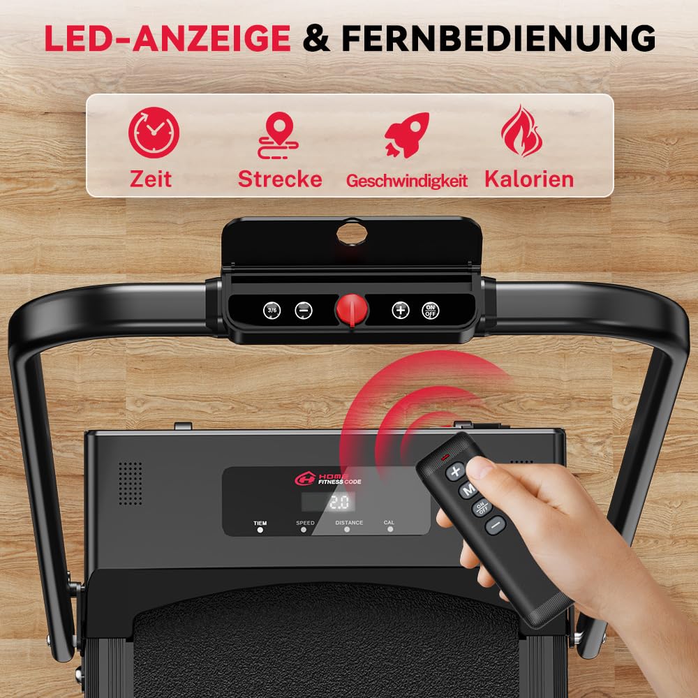 HomeFitnessCode Laufband Klappbar mit Neigung - Walking Pad für Zuhause Klein Laufpad mit Steigung Walkpad Untertisch Elektrisch Walking Band Gehband