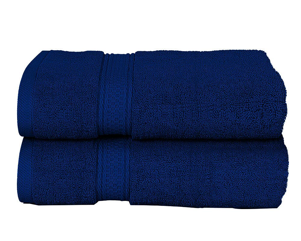 Milosc Pack of 2 Large Bath Towels Set Super Absorbent 500GSM 100% Egyptian Cotton Hotel Quality Quest Towel Extra Soft Set (Navy Blue)