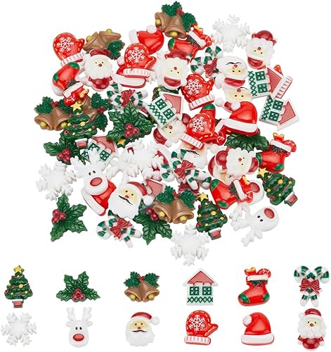WEBEEDY 60 piezas de dijes de slime de Navidad, cabujones de resina de Navidad, cabujones de resina con parte trasera plana, accesorio de