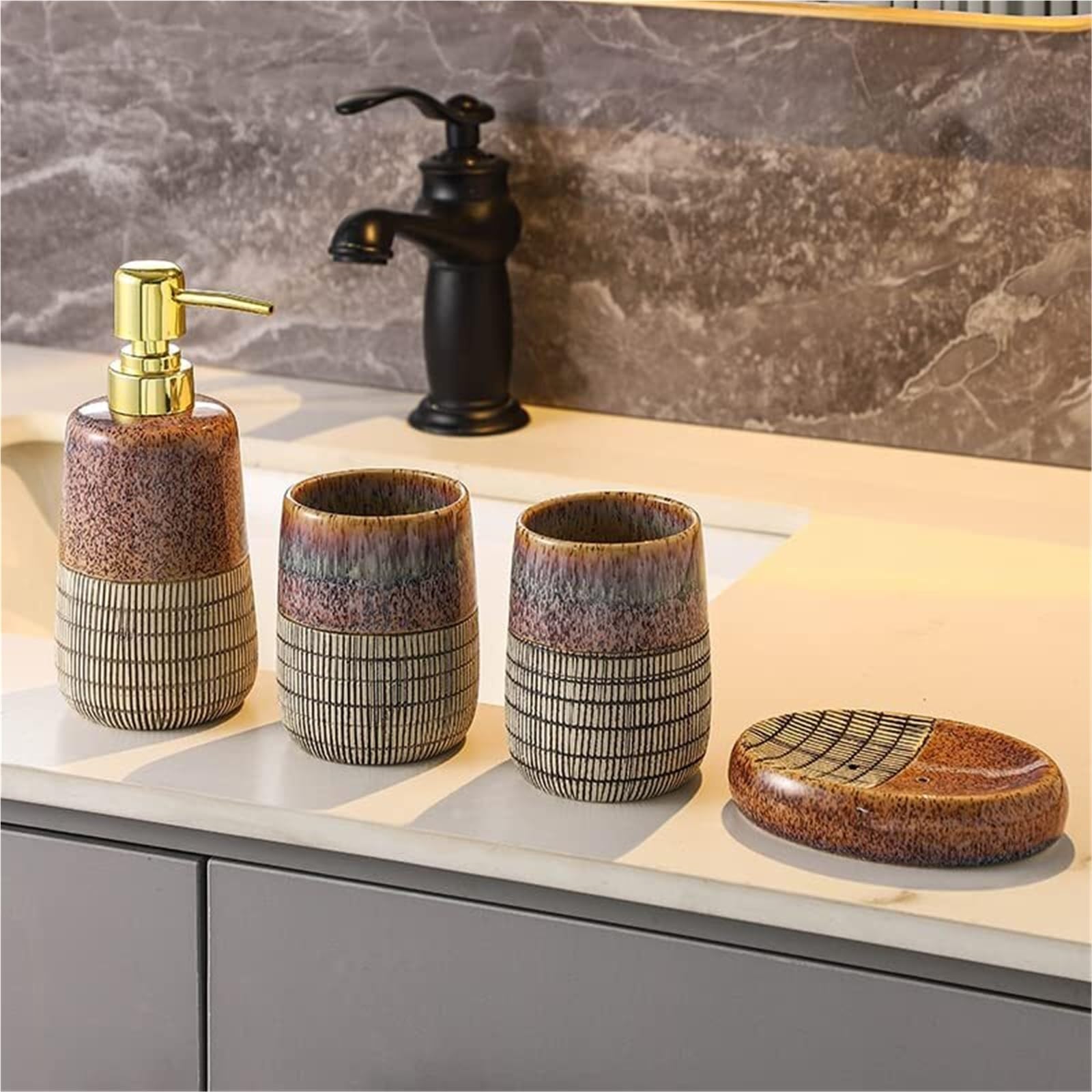 Bathroom Sets El Juego de Accesorios Incluye dispensador jabón, Plato for, Vaso y Soporte for cepillos Dientes (4 Piezas) Coastal Decor