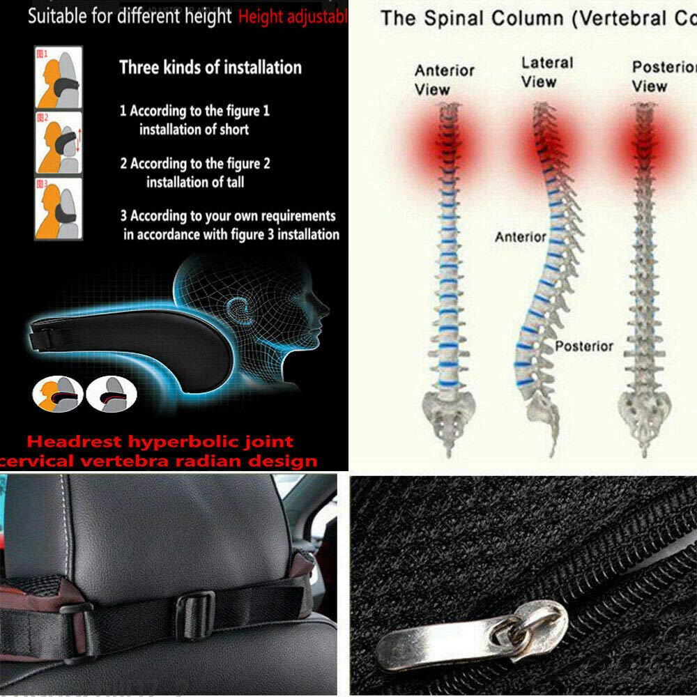 MASO, cuscino di supporto per il collo dell’auto, cuscino poggiatesta in morbida pelle PU + memory foam per auto per guidare il collo e alleviare il dolore al collo Nero, 4