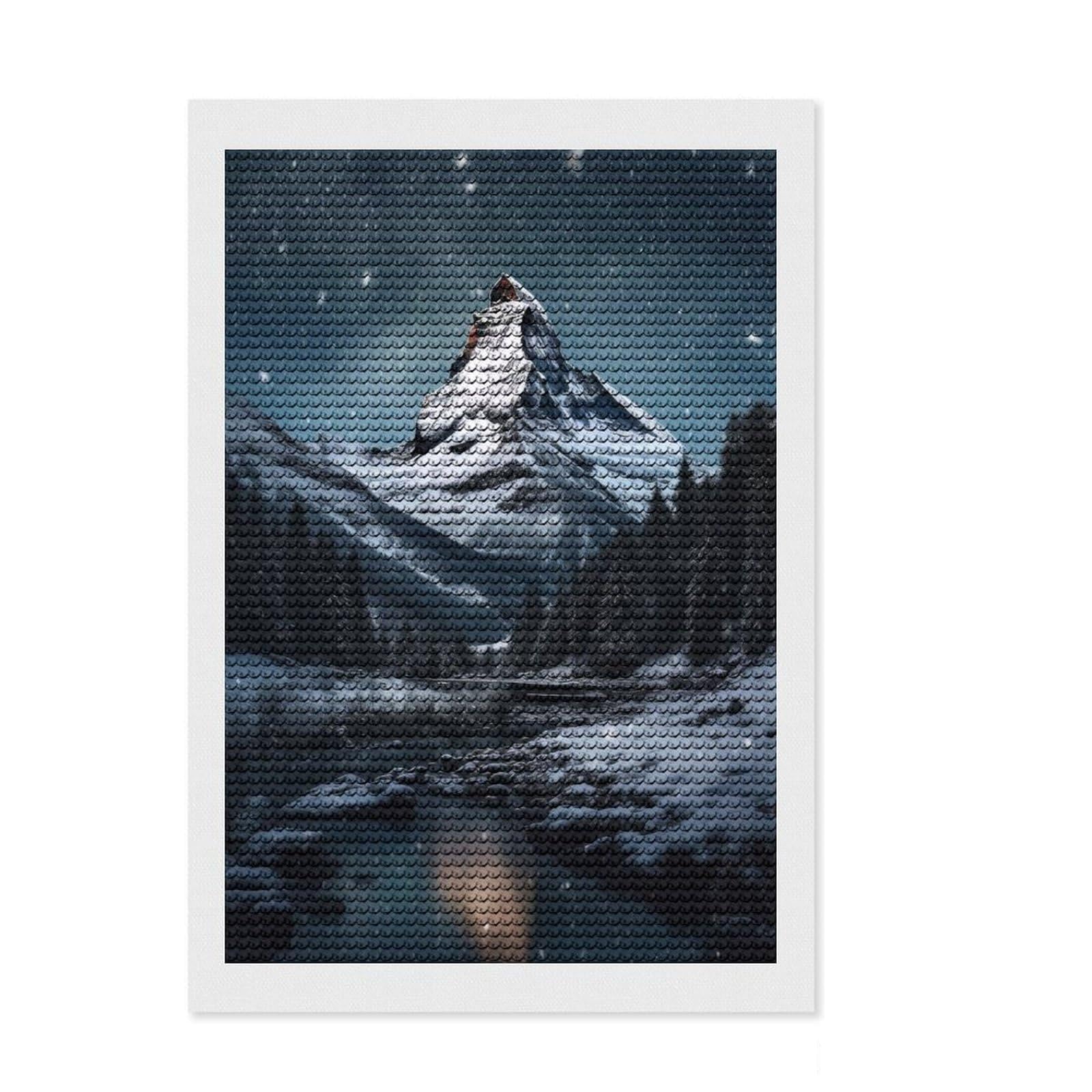 Junmoney Mountain Peak Snow Night Round Drill Diamond Painting 8"x12", Adhesive Canvas, Home Decoration, with Tool Kit, Creative Gift Idea