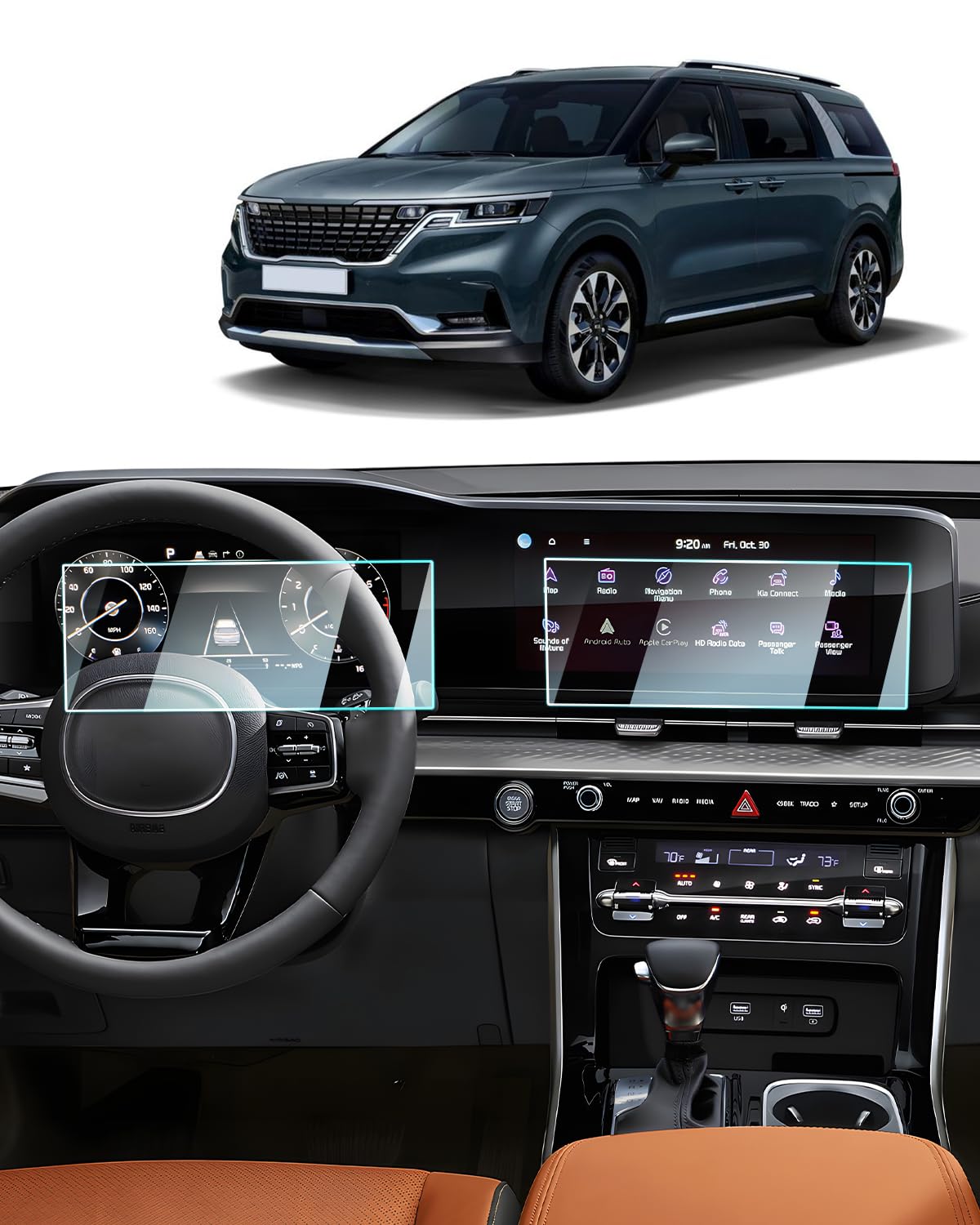 2024 Kia カーニバル用スクリーンプロテクター - (2枚) 2022 2023 2024 カーニバル (SX/SX-Prestige) アクセサリー 9H 強化ガラス 12.3インチ ナビゲーション & 12.3インチ ダッシュボード タッチスクリーン 傷防止 高感度