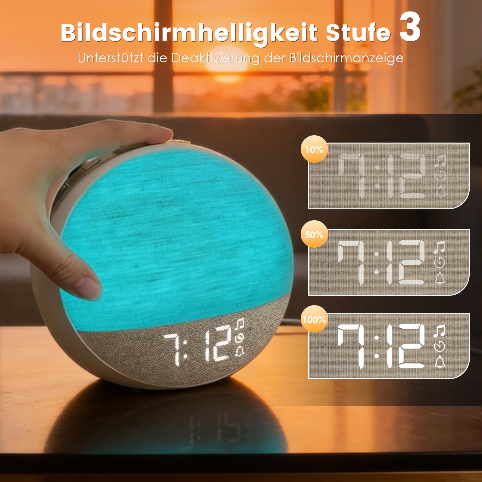 Tageslichtwecker Lichtwecker, Sonnenaufgang Wecker mit Wake Up Light, 11 Lichtfarben, 30 Beruhigenden Klängen, 7 Alarmtönen, 10 Helligkeitsstufen, Bluetoothfunktion & Snooze für Schlafzimmer