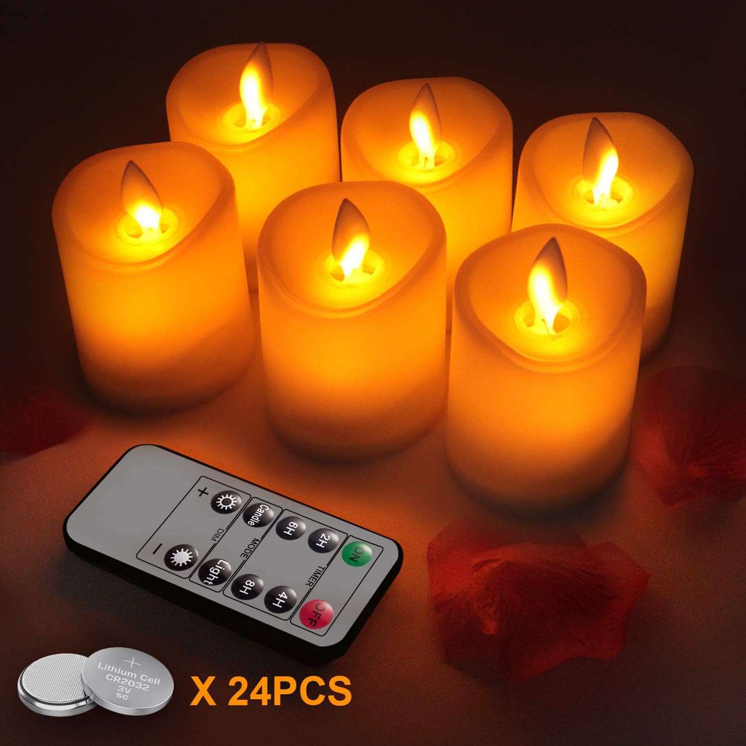 GPODER Flameless Candles 3" Set of 6 Battery Operated Moving Wick Candles Premium PC Pillar Realistic LED Flickering Flame Candles Light with Remote for Home Decoration