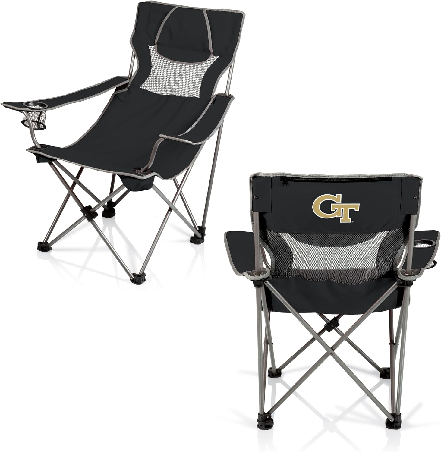 Picnic TIME NCAA Georgia Tech Yellow Jackets Campsite Camping Chair, Picnic Chair, Outdoor Folding Chair with Carry Bag, Beach Chair, (Black with Gray Accents), 23 x 18 x 36