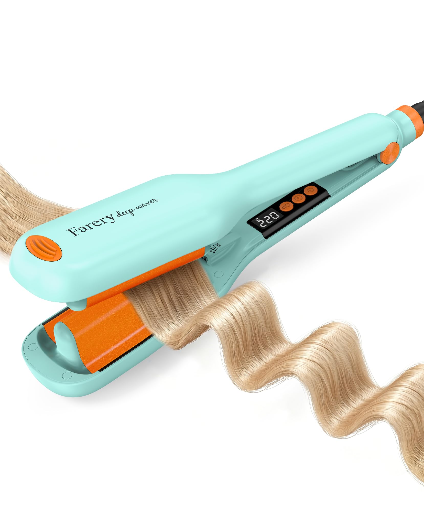 Ondulador de cabello Farery de 25 mm – Rizador de ondas profundas con tecnología iónica, tres tubos con calor uniforme y cable giratorio 360° para crear ondas playeras de forma segura y sencilla.