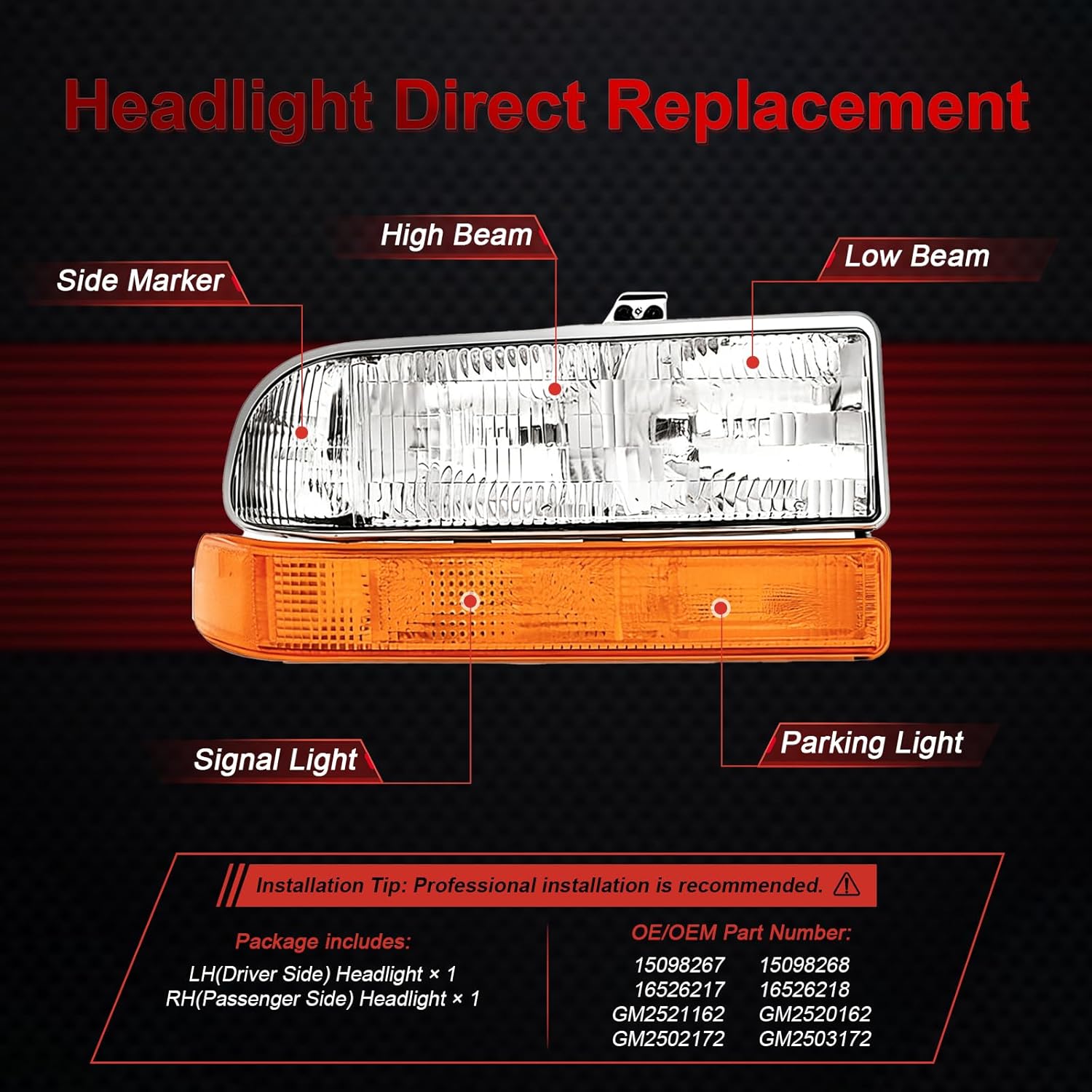 ChaiBayn Headlight Assembly Compatible with 1998-2004 Chevy S10/1988-2004 Blazer OEM Same Color